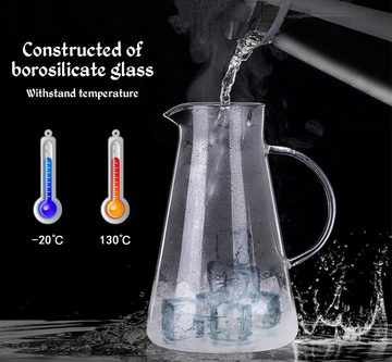 Homewit Wasserkaraffe 2,2L Glas Wasserkaraffe Wasserkrug Kühlkaraffe mit Edelstahl Filter, (Set, 1-tlg., 2.2 L), für die Zubereitung und Servierung von heißen oder kalten Getränken