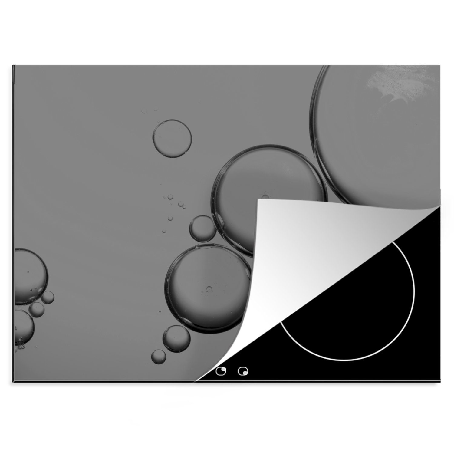 MuchoWow Herdblende-/Abdeckplatte Luftblase - schwarz und weiß, Vinyl, (1 tlg), 70x52 cm, Mobile Arbeitsfläche nutzbar, Ceranfeldabdeckung