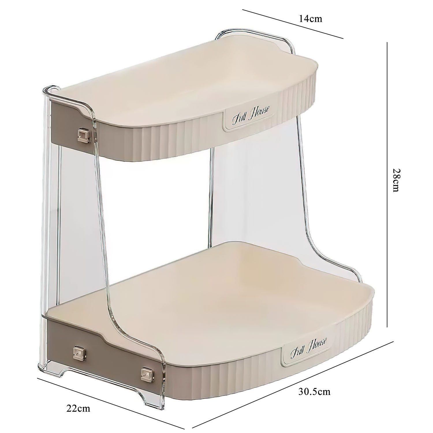 HEYHIPPO Make-Up Organizer Kosmetik Organizer zweistöckig 30,5×22×28cm,Cremeweiß,robust&stilvoll, Organizer für Hautpflegeprodukte, stabiles Regal mit großer Kapazität, Make-up Aufbewahrungsbox mit 2 Ebenen,PET-Material,ideal für Bad&Tisch