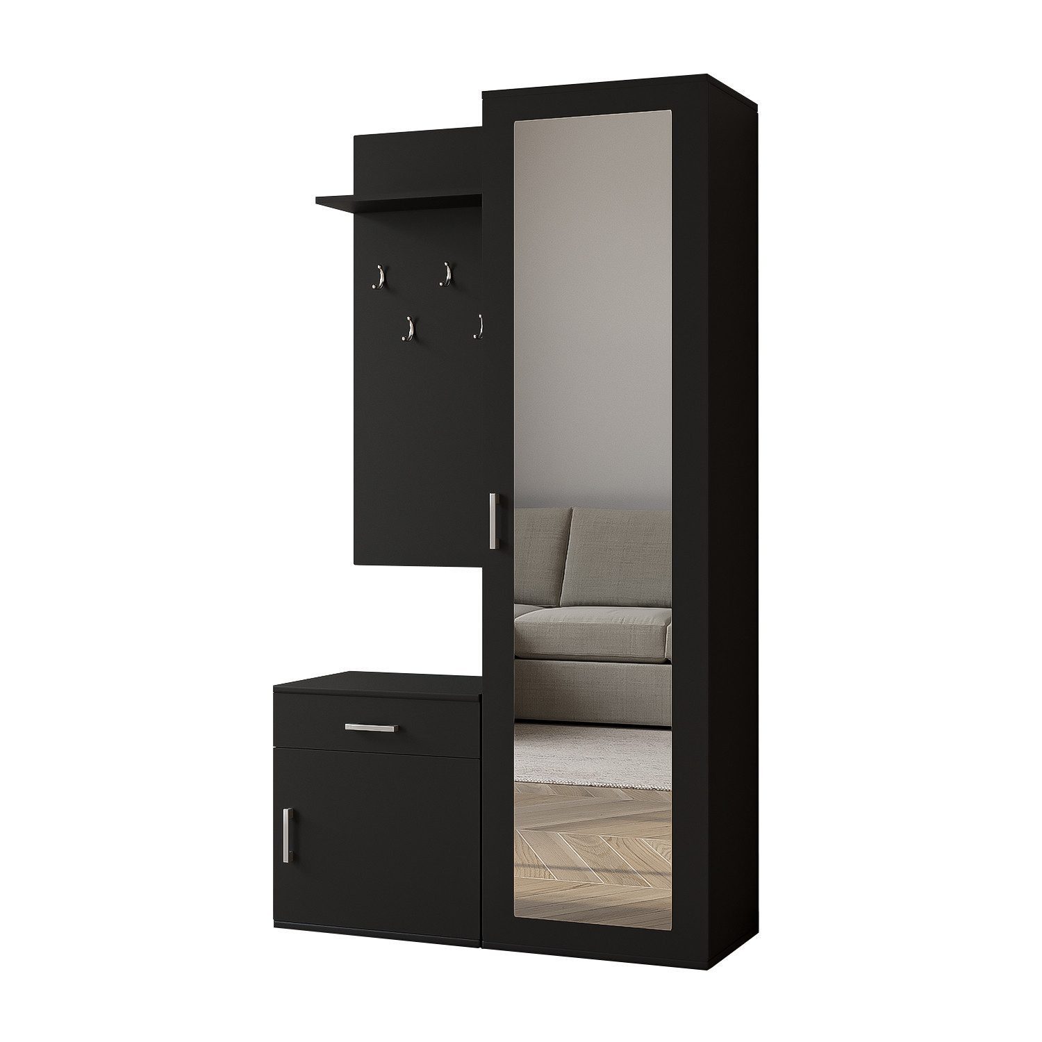 Beautysofa Kompaktgarderobe PAULA, mit Spiegel, Schuhschrank, günstig online kaufen
