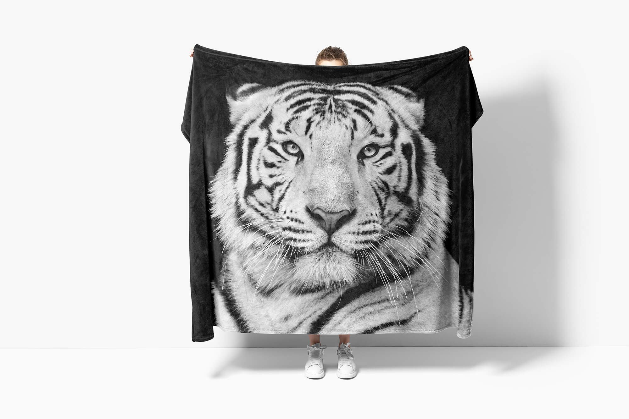 (1-St), Handtuch Handtücher Art Tiger, Tiermotiv Handtuch mit weißer Baumwolle-Polyester-Mix Sinus Strandhandtuch Saunatuch Kuscheldecke