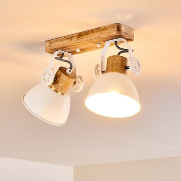 hofstein Deckenleuchte »Cotes« 2-flammige Deckenlampe aus Metall/Holz in Weiß/Braun, ohne Leuchtmittel, mit verstellbaren Strahlern, 2xE27, Spot im Retro/Vintage Design