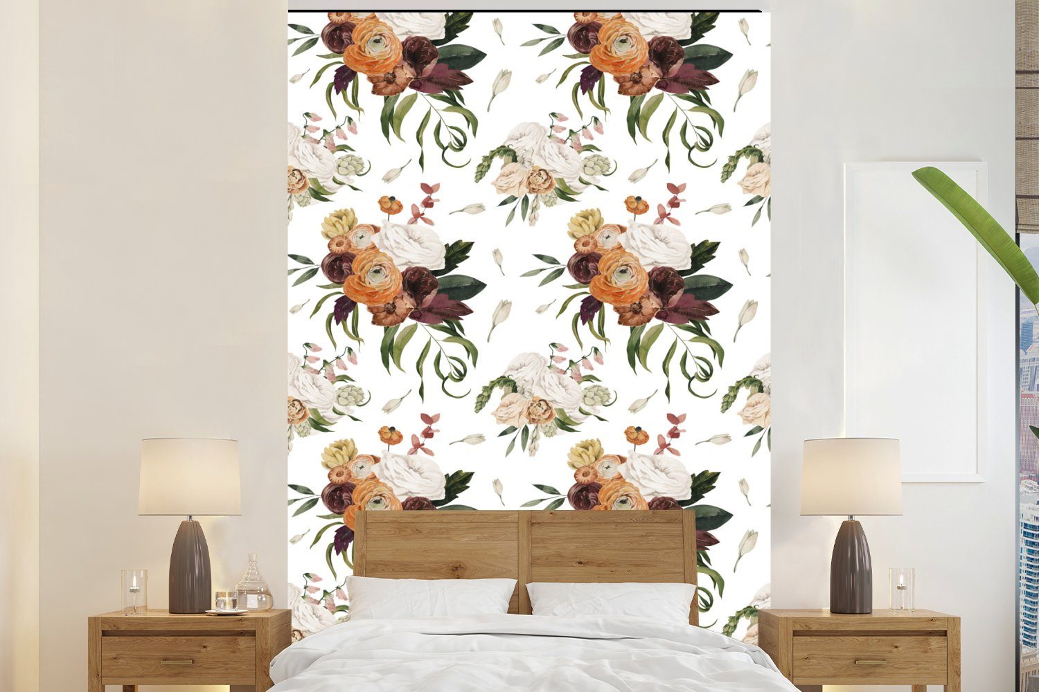 MuchoWow Fototapete Blumen - Blumenarrangement - Farben, Matt, bedruckt, (3 St), Montagefertig Vinyl Tapete für Wohnzimmer, Wandtapete