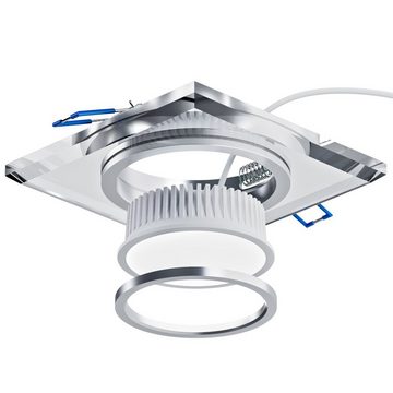 SSC-LUXon LED Einbaustrahler Flache Glas LED Einbaustrahler eckig klar mit LED-Modul dimmbar, Warmweiß