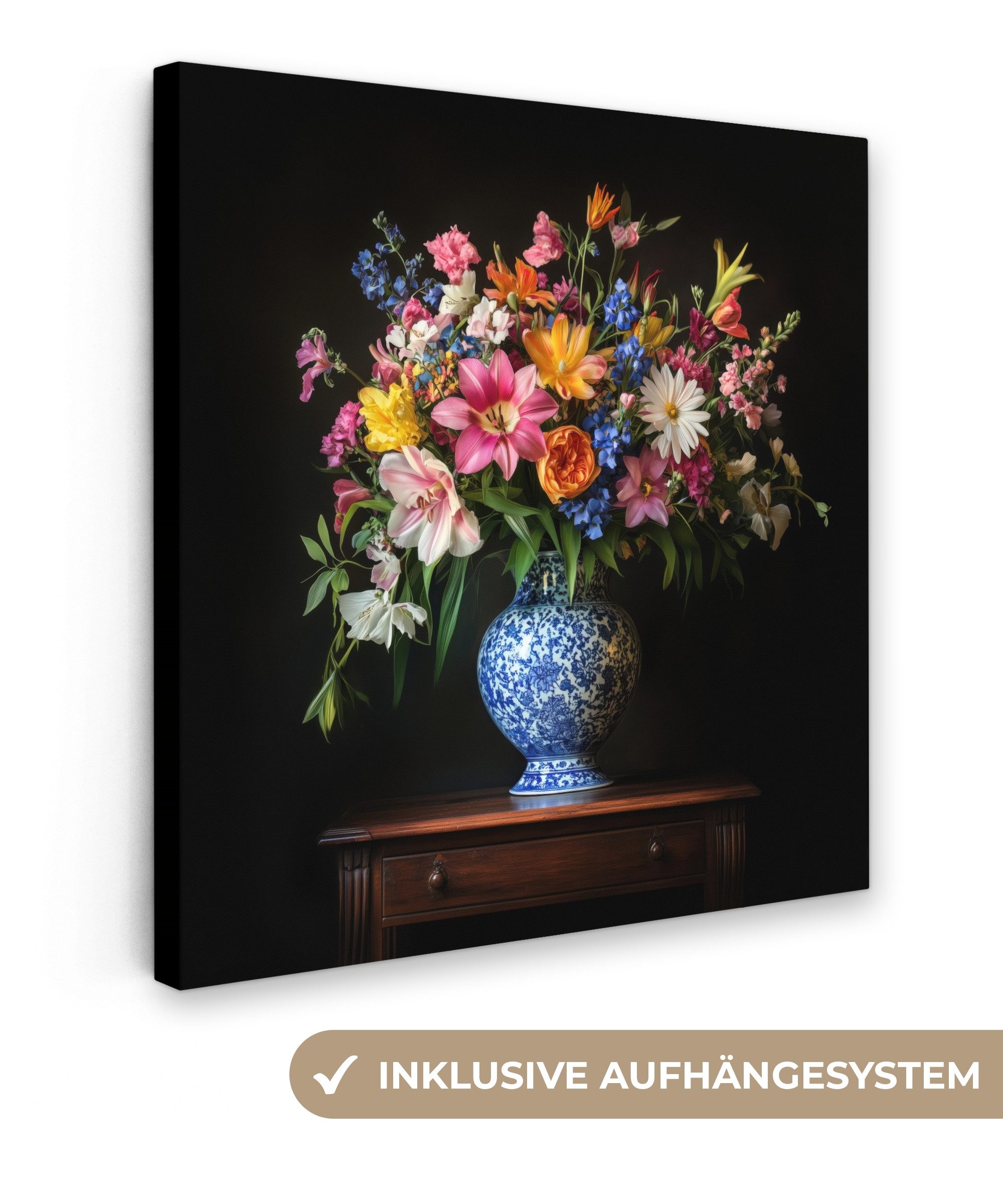 OneMillionCanvasses® Leinwandbild Farbe - Vase - Blumen - Blumenstrauß, Fotodruck (1 St), Wandbild, Deko Schlafzimmer Wohnzimmer Flur 20x20 cm