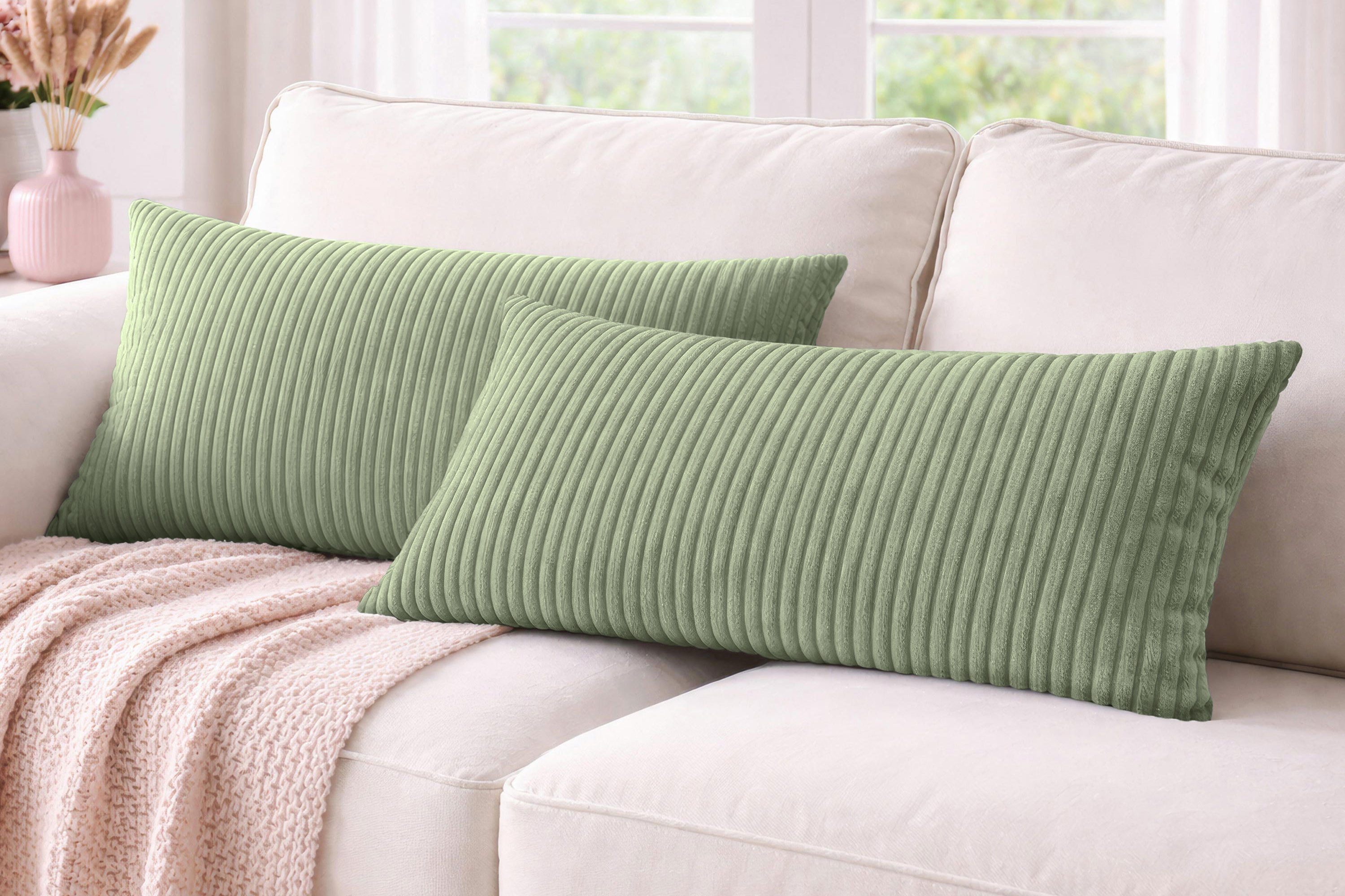 Amilian Dekokissen 40x80 cm 2er Set mit Füllung – Cord-Optik Sofakissen, mit Füllung und Bezug, formstabil, Hotelverschluss