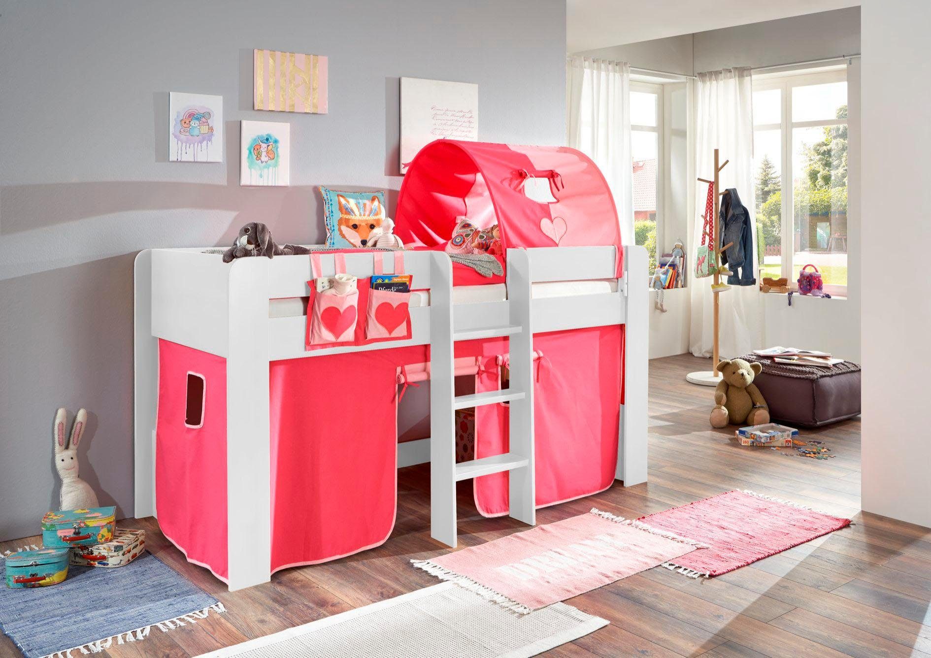 Relita Hochbett Andi mit Rolllattenrost, Textil-Set und Leiter, pflegel. Dekor Oberfläche