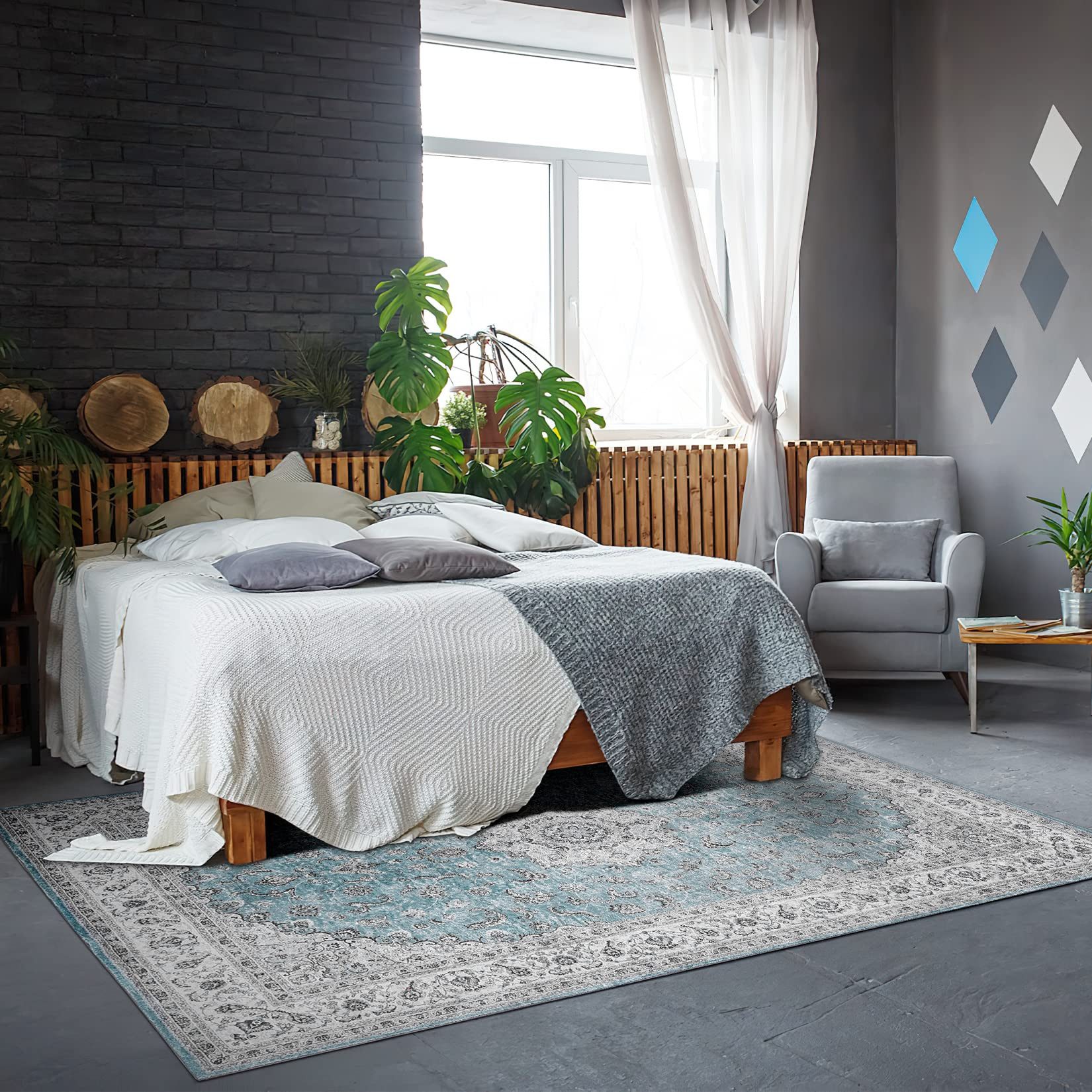 GarveeMore Teppich Persisches Ornamentmuster-frisch & elegant, rechteckig, Höhe: 6 mm, maschinenwaschbar & faltbar, für Flur & Schlafzimmer & Wohnzimmer – Bild 2 von 5