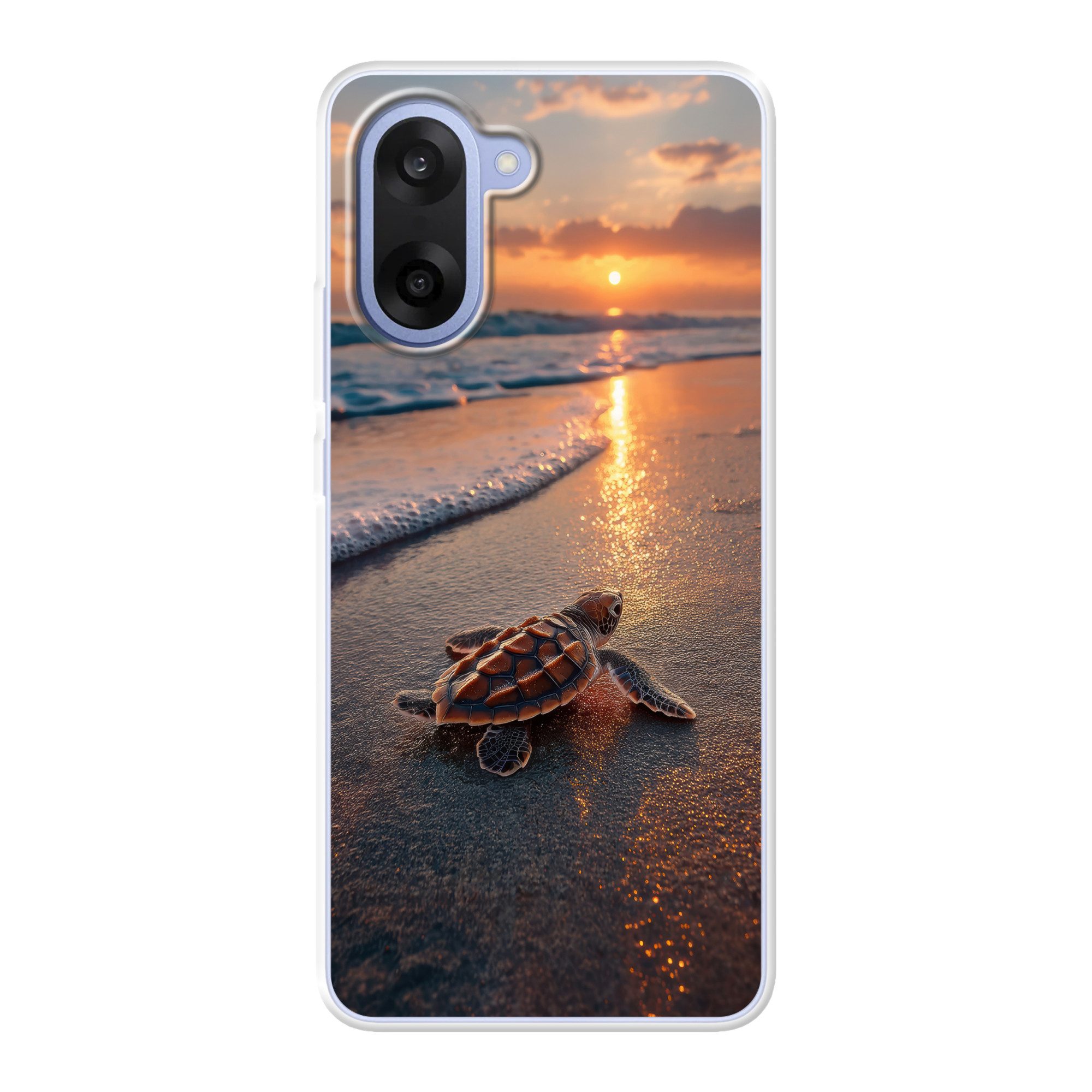 MuchoWow Handyhülle für OnePlus Nord CE5 Schildkröte - Strand - Sonnenuntergang, Phone Case, Silikon, Schutzhülle Dünn