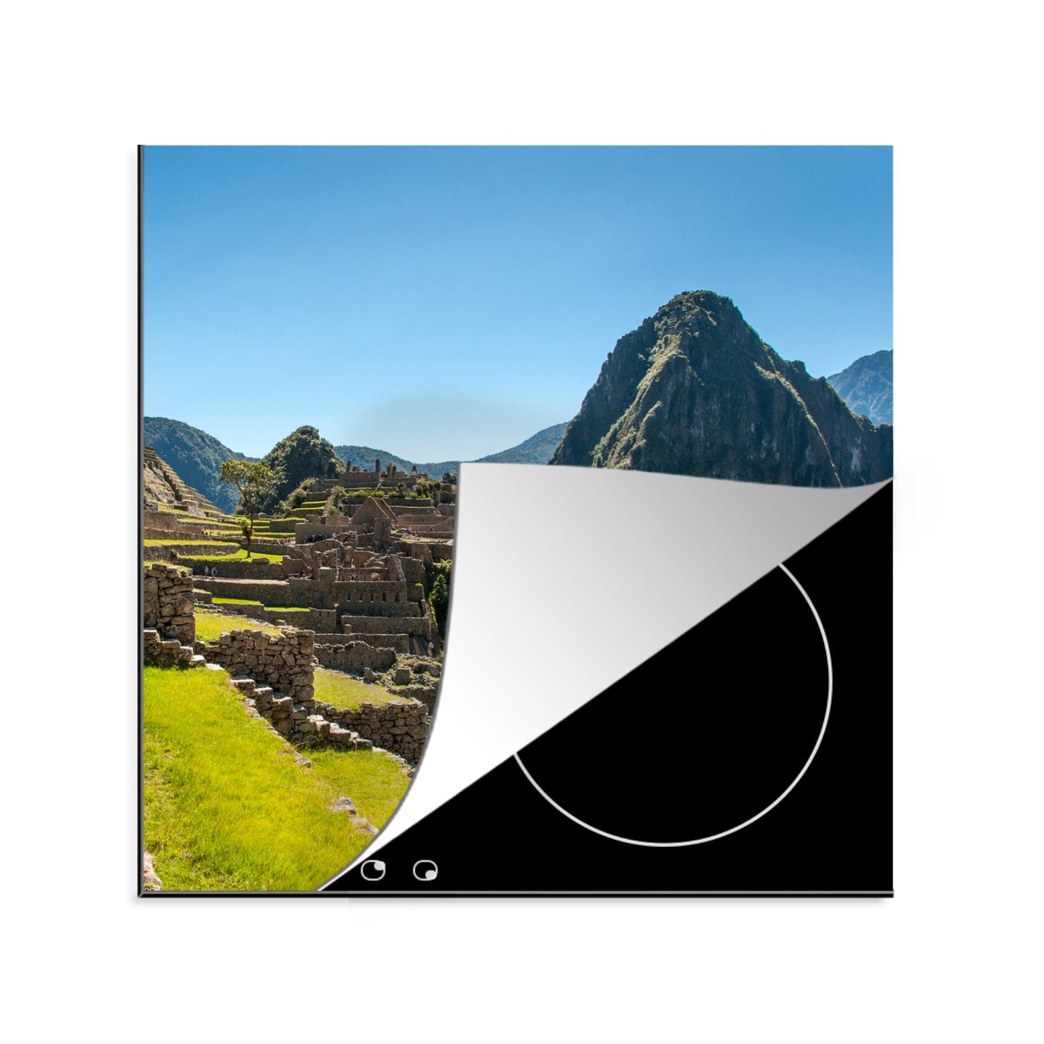 MuchoWow Herdblende-/Abdeckplatte Peru - Sonne - Machu Picchu, Vinyl, (1 tlg), 78x78 cm, Ceranfeldabdeckung, Arbeitsplatte für küche