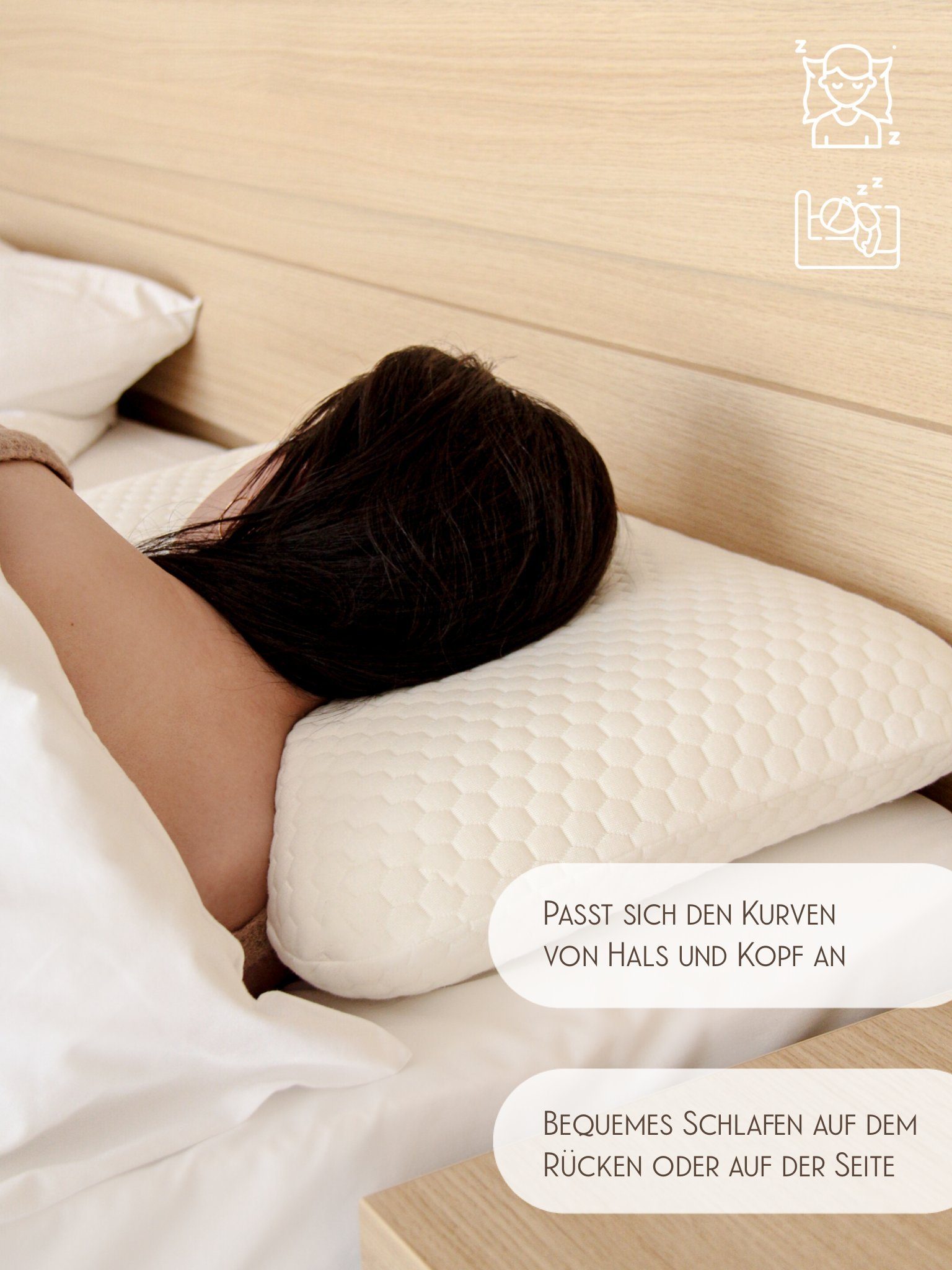 STM Company Schlafkissen Memory-Schaum ergonomisches Kopfkissen, Füllung: Memory Schaum, Rücken, Bauch, Seite, 56x42 cm / 66x42 cm, mit Kissenbezug