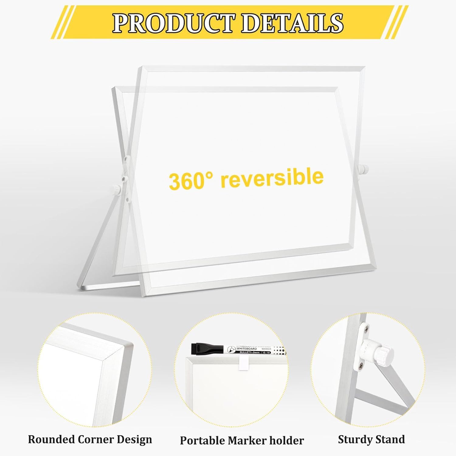 FELIXLEO Magnettafel Doppelseitiges Whiteboard 40x30 cm mit Ständer Tragbar Weiß