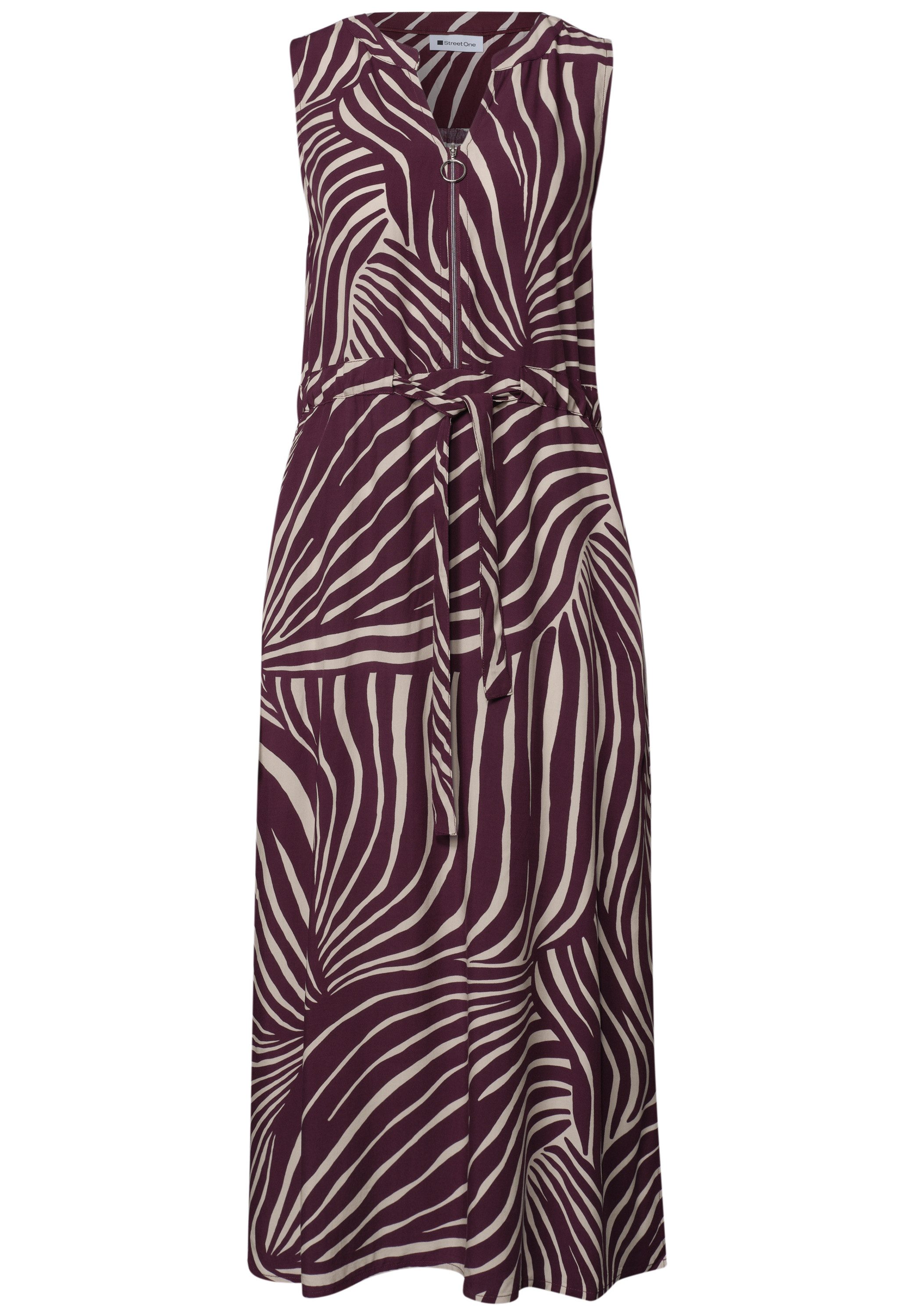 STREET ONE Midikleid Sommerkleid mit grafischem Muster/Split Neck mit Zipperdetail