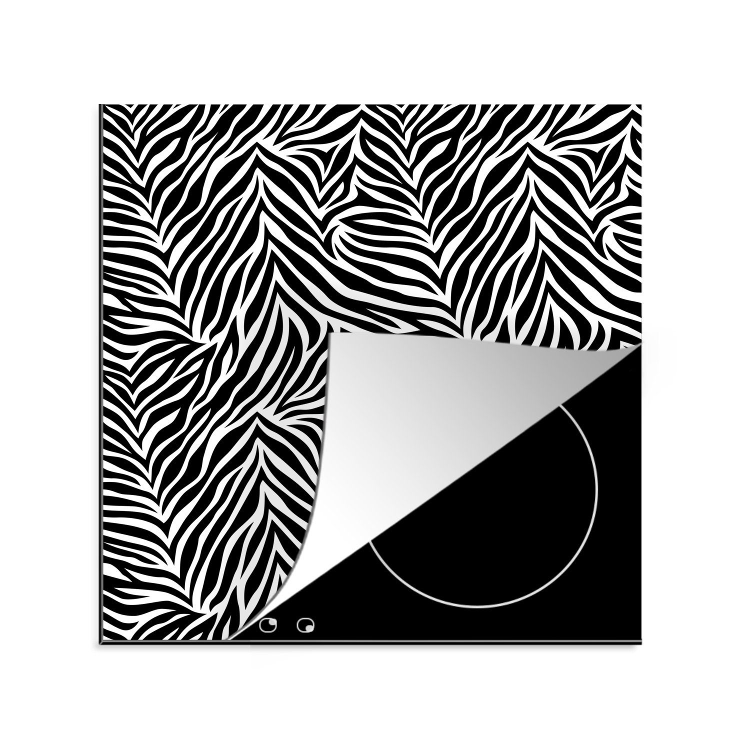 MuchoWow Herdblende-/Abdeckplatte Schwarzer und Zebradruck, küche (1 78x78 für weißer Ceranfeldabdeckung, Arbeitsplatte Vinyl, cm, tlg)