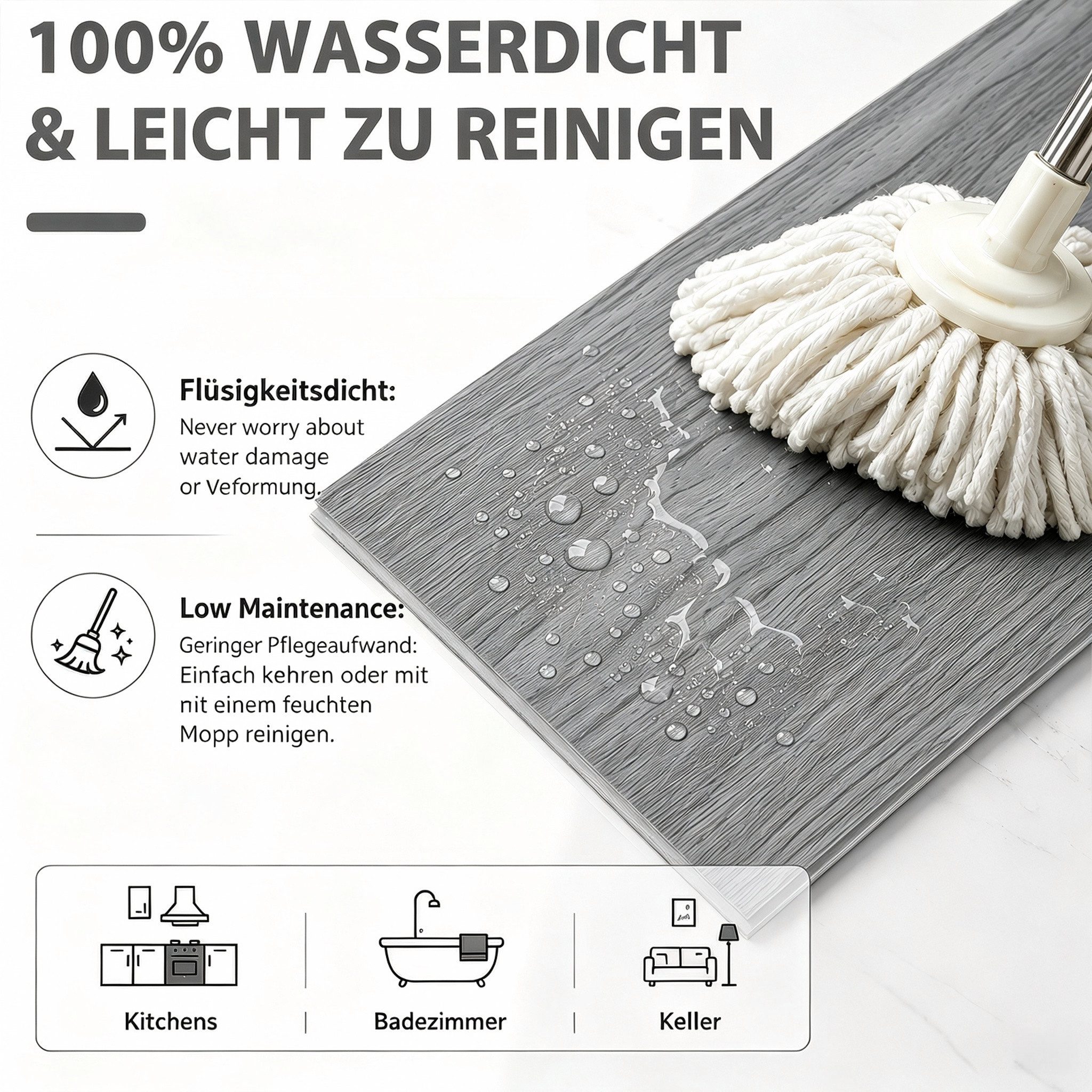 BlingBin Vinylboden 18/36pcs Vinyllaminat PVC Teppichboden Bodenbelag Vinyl-Designboden, fast auf jeder Oberfläche anwendbar, 18er Set, 18 Fliesen, Klick Vinylb – Bild 5 von 5