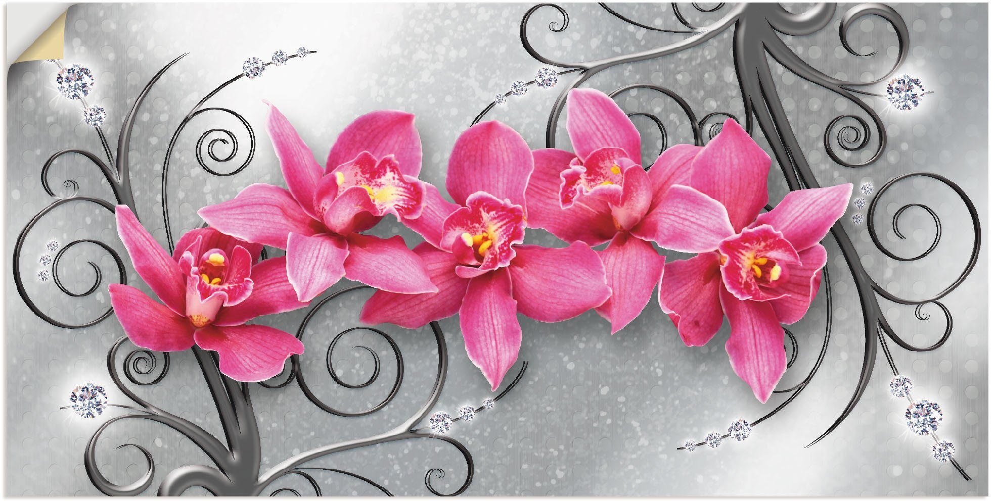 Artland Wandbild rosa Orchideen auf Ornamenten, günstig online kaufen