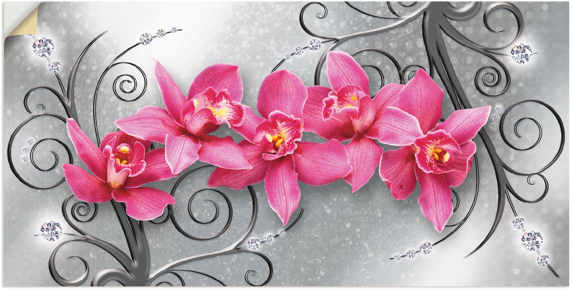 Artland Wandbild rosa Orchideen auf Ornamenten, Blumenbilder (1 St), als Alubild, Outdoorbild, Leinwandbild, Poster, Wandaufkleber