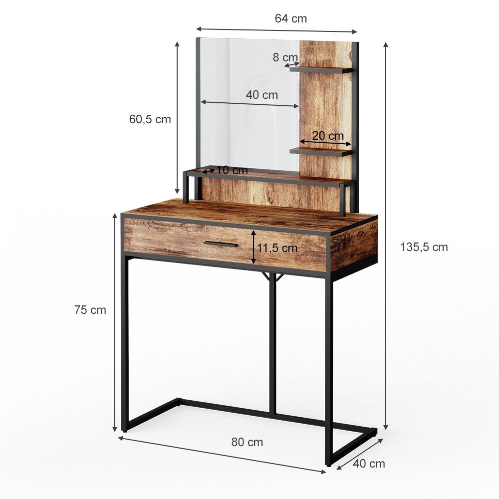 Vicco Schminktisch Fyrk, Eiche rustikal/Schwarz, 80 cm (1-St)