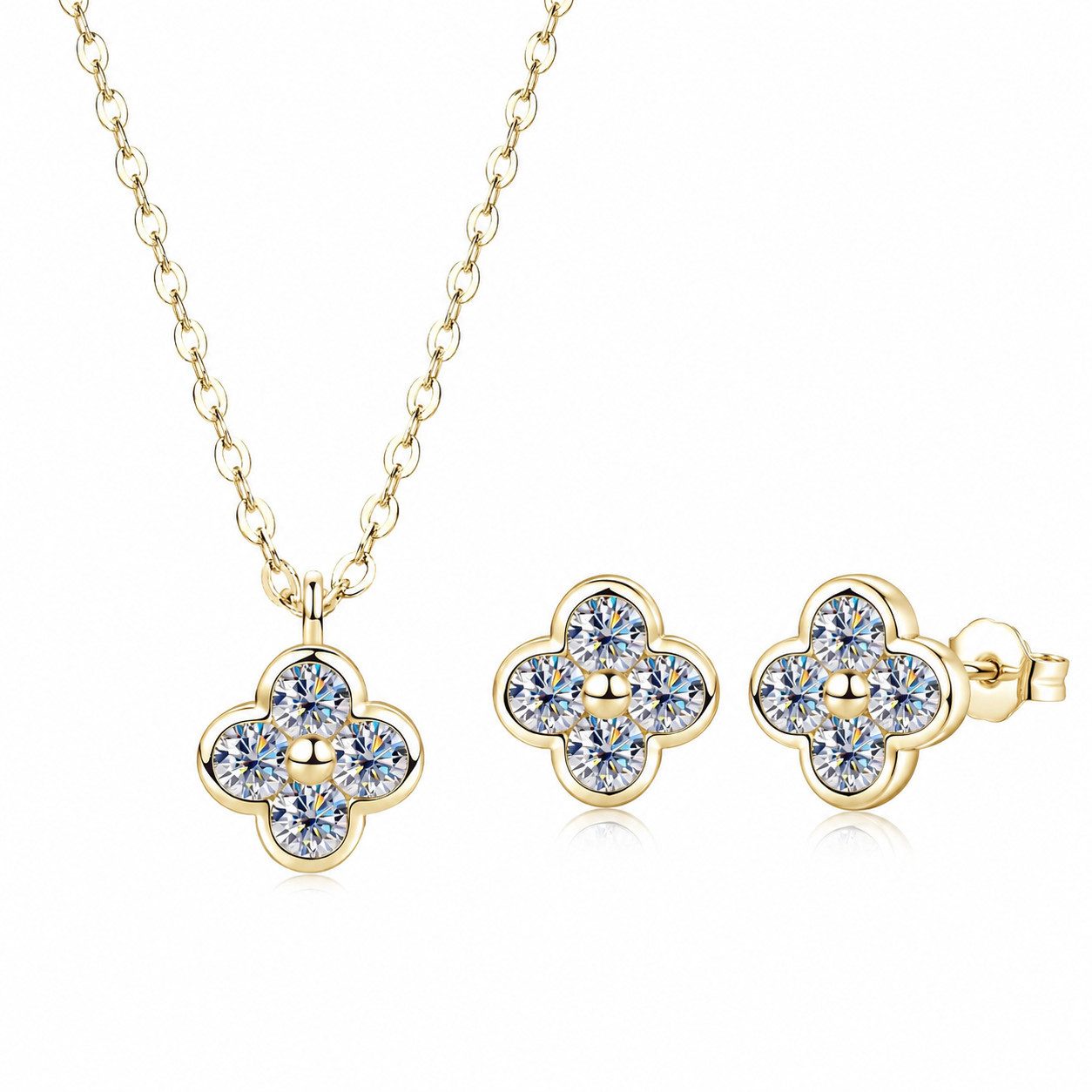 ROUGEMONT Schmuckset Glücksbringer Moissanit Kleeblatt Schmuckset +Echtheitszertifikat, Funkelnder Moissanit