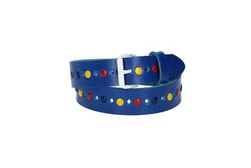 kiddybelts Ledergürtel Kids 25mm in Kobaltblau Lochung, bunten Nieten und weißer Rollschließe (KB12-460) sehr weiches Vollrindleder