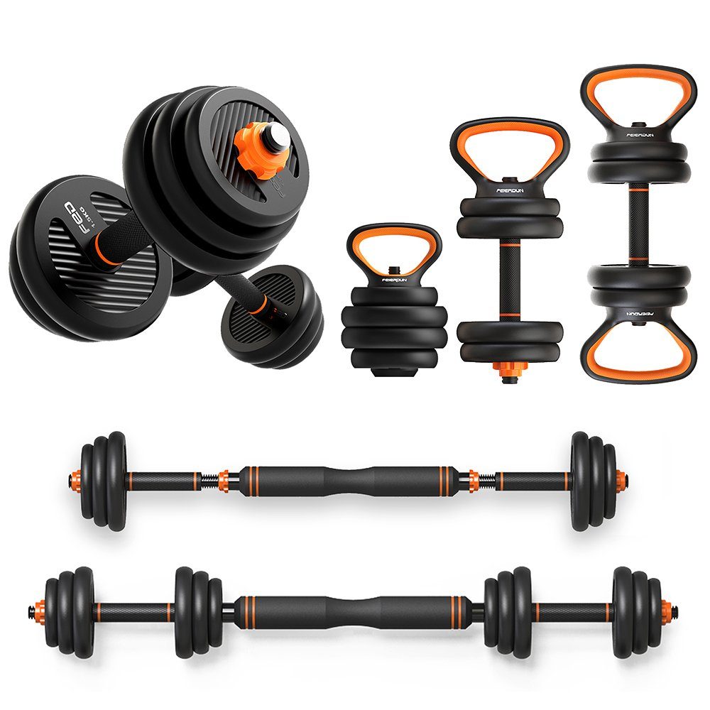 Mucola Hantel-Set Hantelset Kurzhantel Langhantel 6in1 verstellbare Gewichte 20 30 40 KG, (Set, Premium-Hantelset, Set aus Lang- und Kurzhantel Elementen), Gummiummantelung