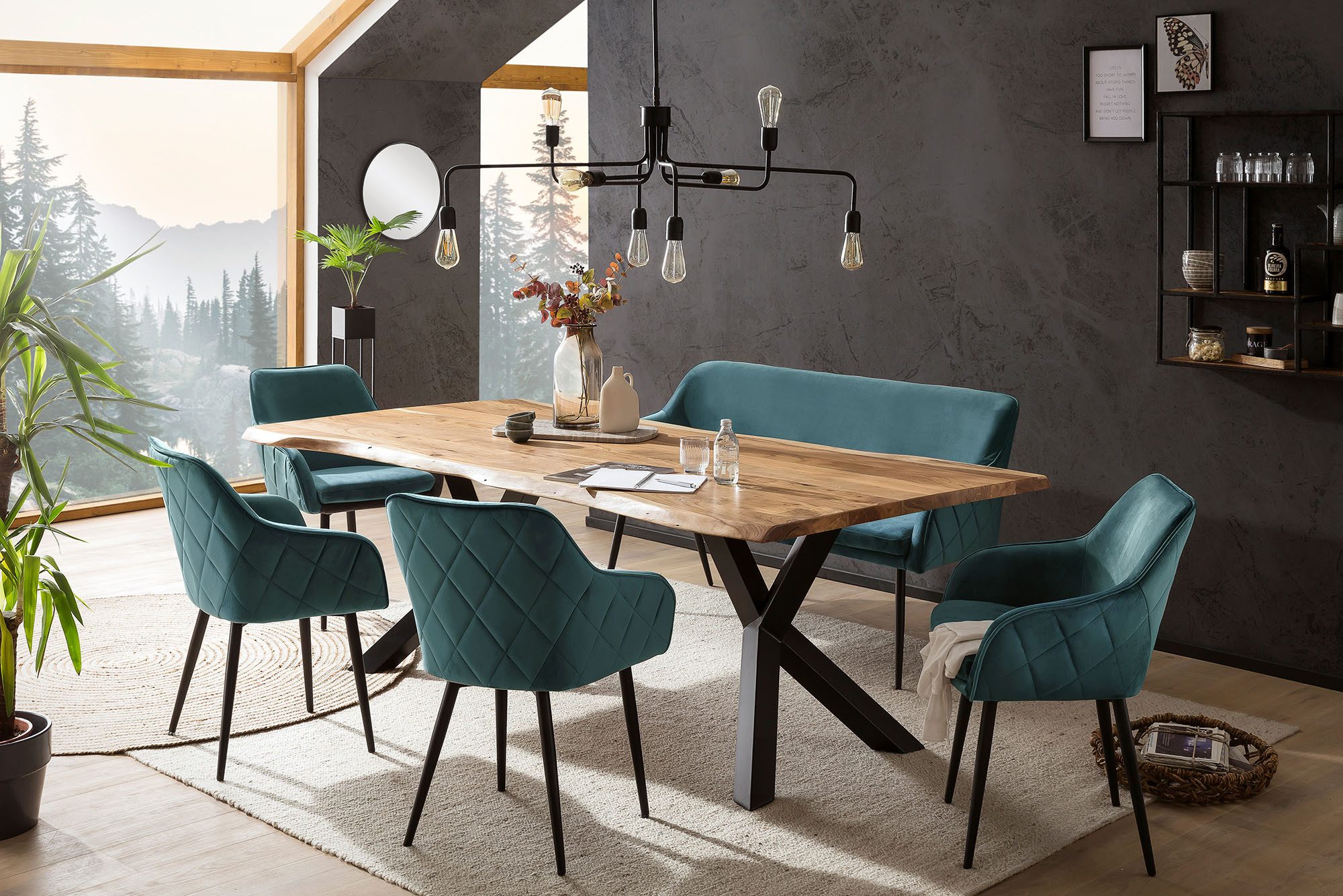 SalesFever Eckbankgruppe Eckbankgruppe im Landhausstil, (Set, 6-tlg), Rückenfläche mit aufwändiger Rautensteppung
