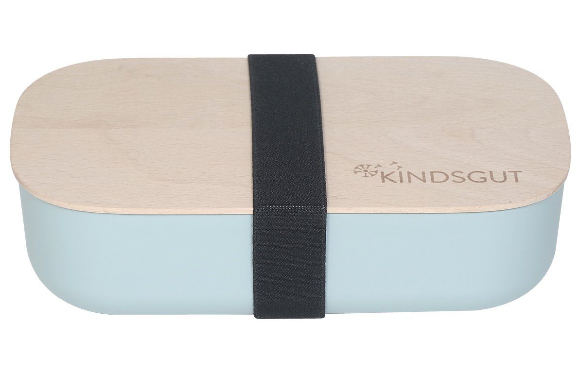 KINDSGUT Lunchbox Brotdose, Bio-Kunststoff dezente Bio-Kunststoff, Design, schönes Deckel hochwertige aus mit Qualität und Buchenholz, Aquamarin aus und Farben unlackiertem bruchsicher