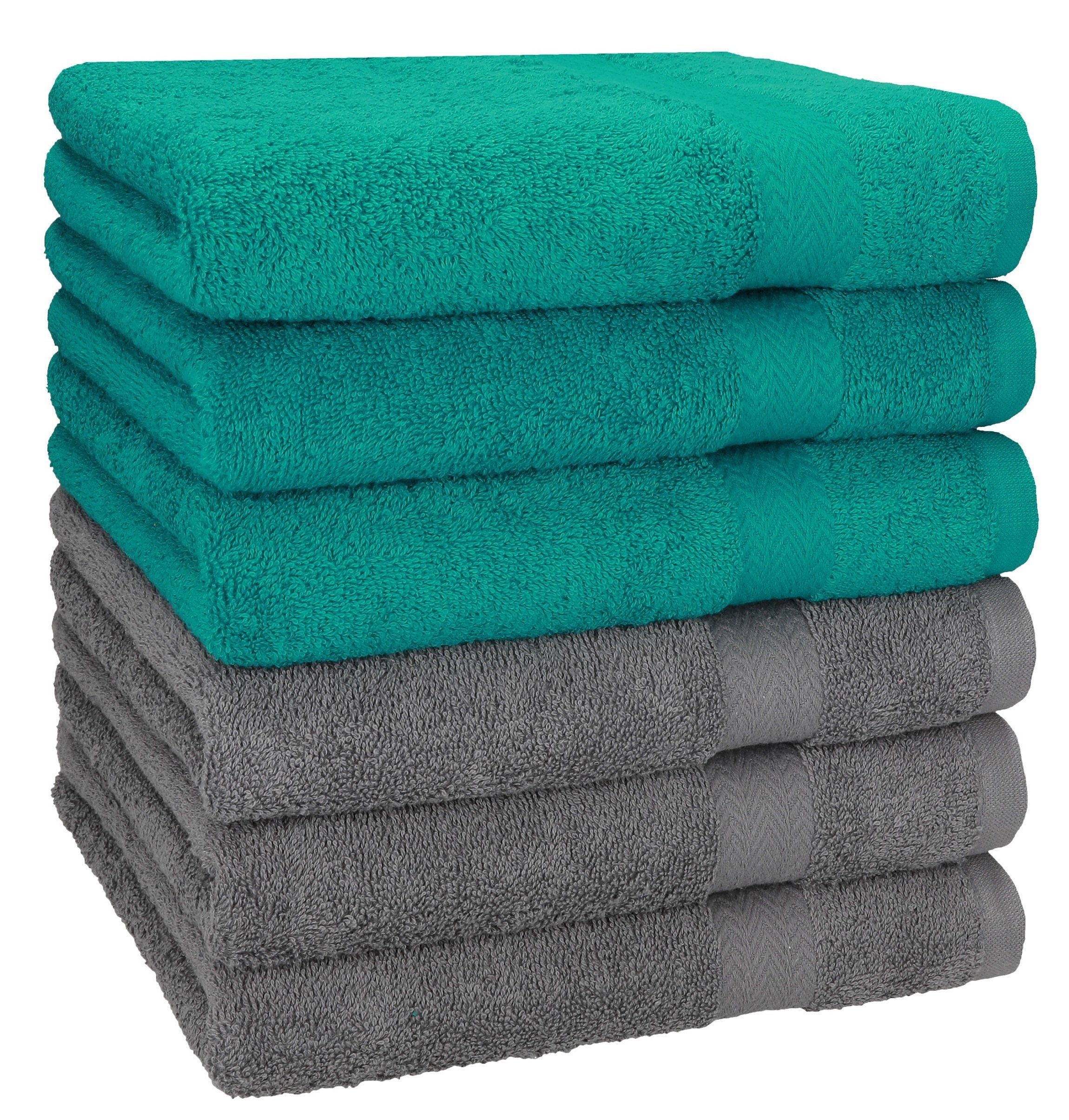 Betz 6 Farbe Set smaragdgrün/anthrazit 100 Größe 50 Baumwolle Baumwolle Handtücher Handtuch Stück Handtücher (6-St) Grau, x 100% Premium cm 100%