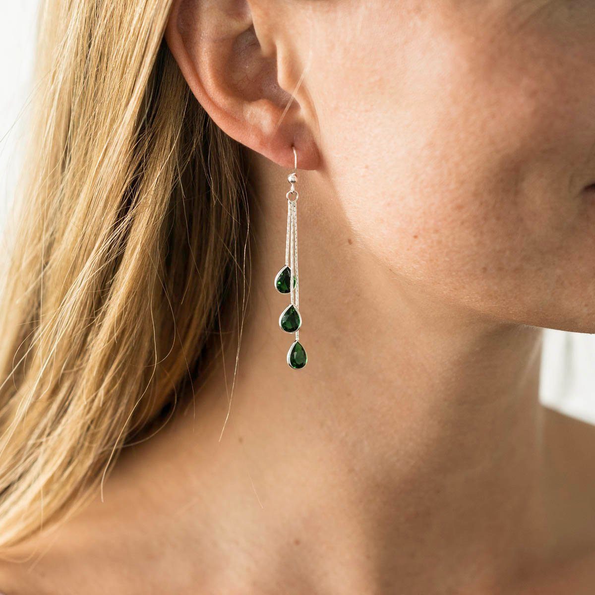 Materia Paar Ohrhänger Damen Tropfen Ohrhänger Zirkonia Grün SO-277, 925 Sterling Silber