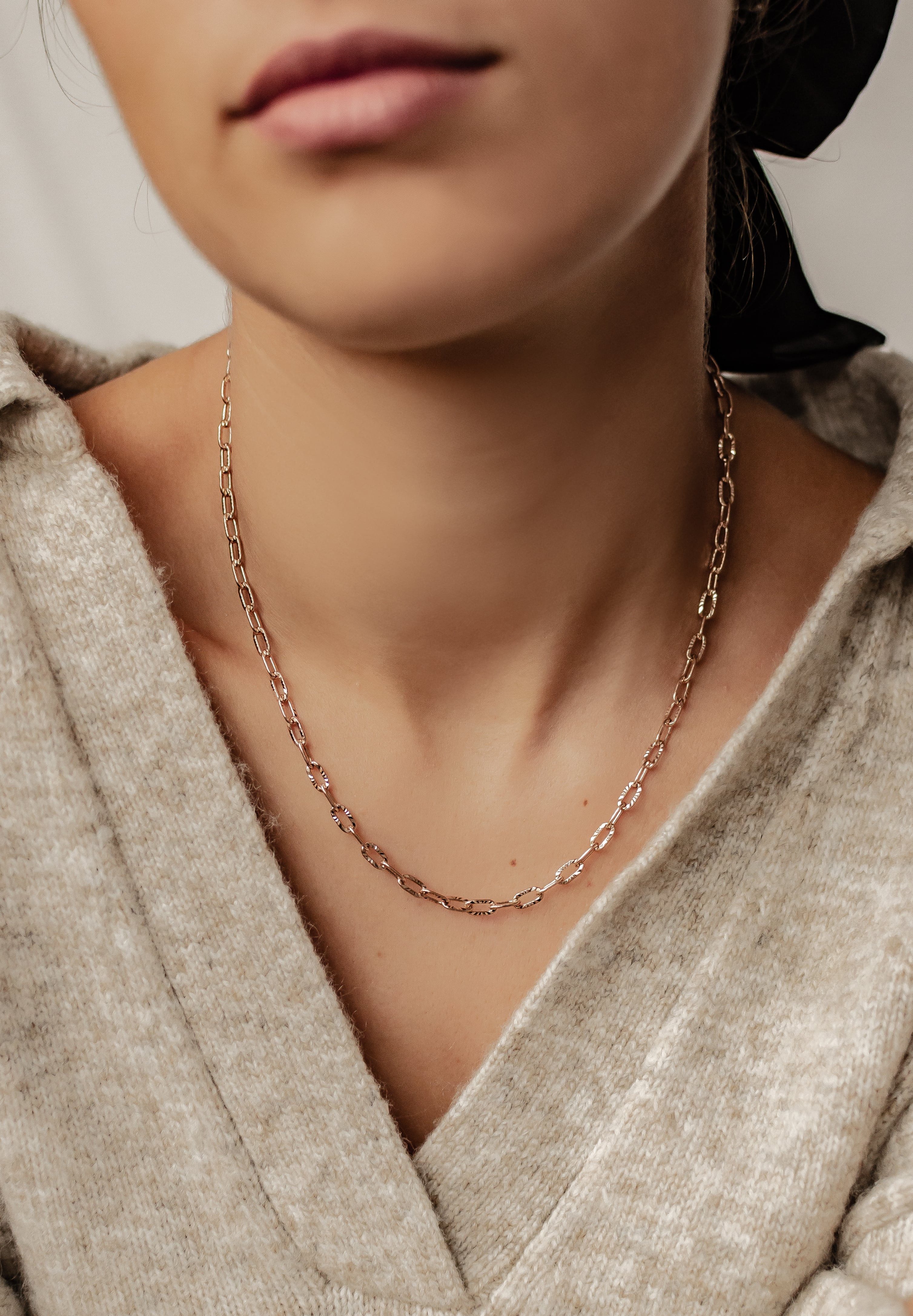 Hey Happiness Statementkette Damen Glieder Strukturiert, 18K Roségold vergoldet, Edelstahl Kette Chunky, wasserfest