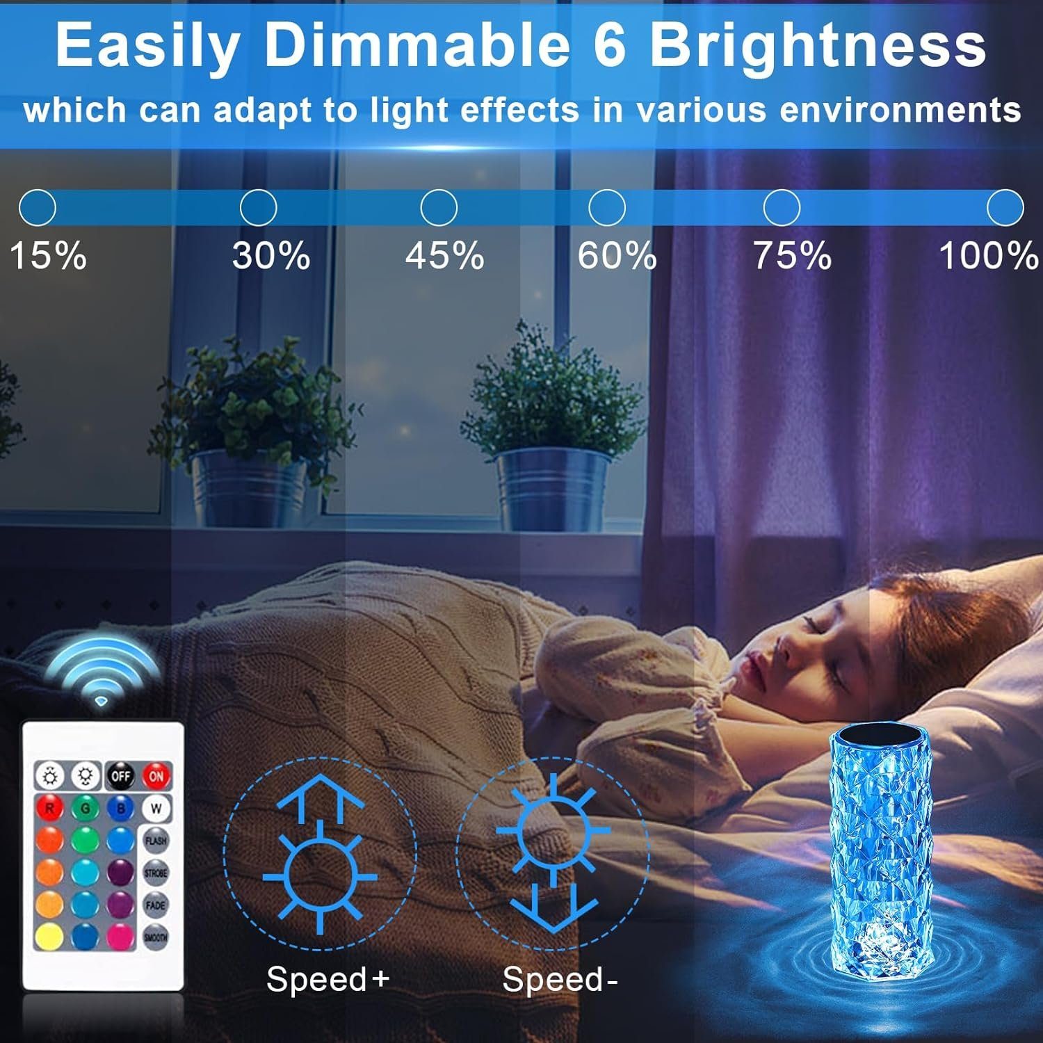 XINGGANG Tischleuchte Rose Kristall Lampe LED 3D Effekt, Touch & Fernbedienung, Dimmbar, Touch und Farbwechsler, LED fest integriert, Geschenk romantische Anläs – Bild 3 von 5