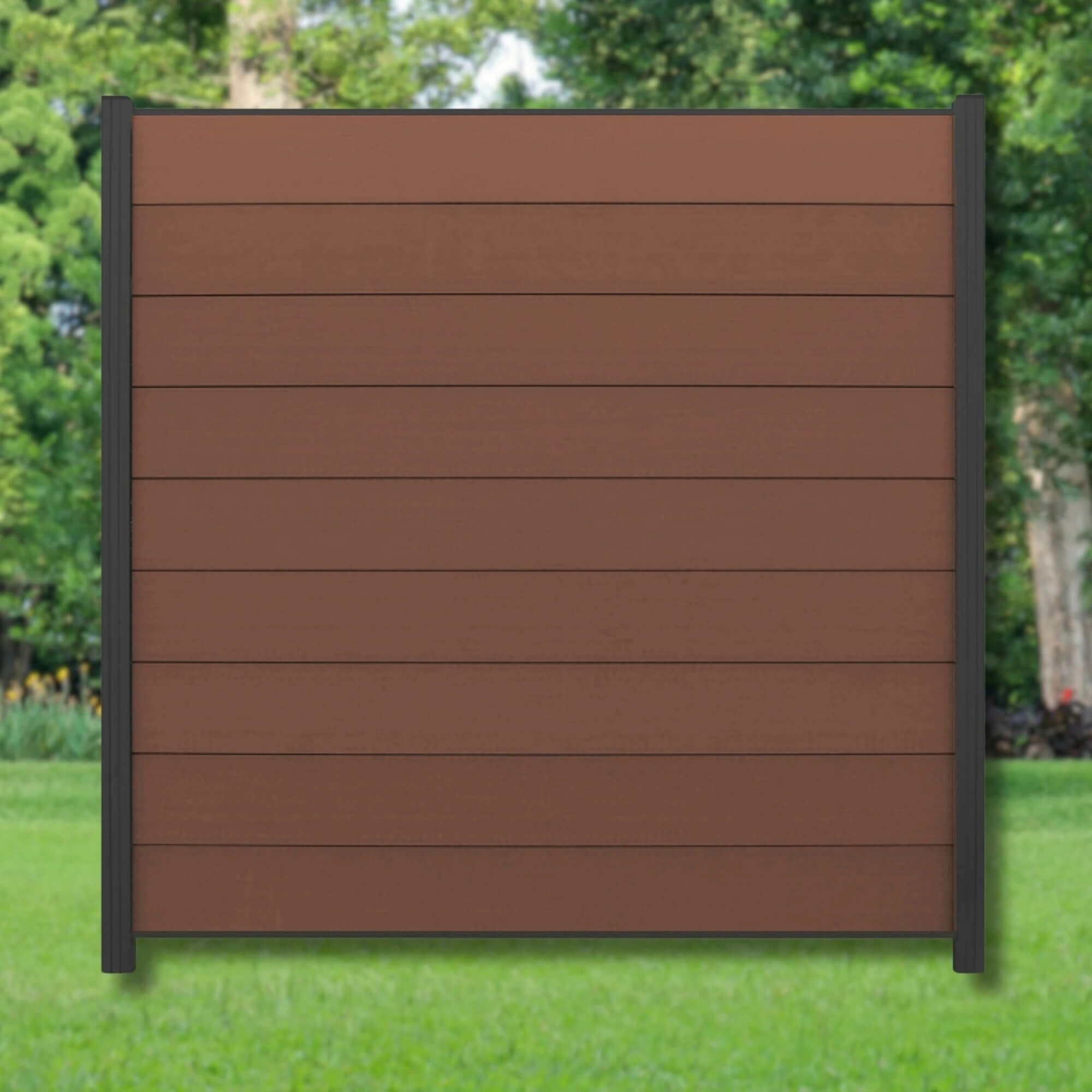 WPC Profi Zaun Set Komplettset Sichtschutzzaun Alupfosten Redwood Braun 180x180cm, (Komplettset, mit Start- und Abschlussleisten, Pfosten und Zubehör)