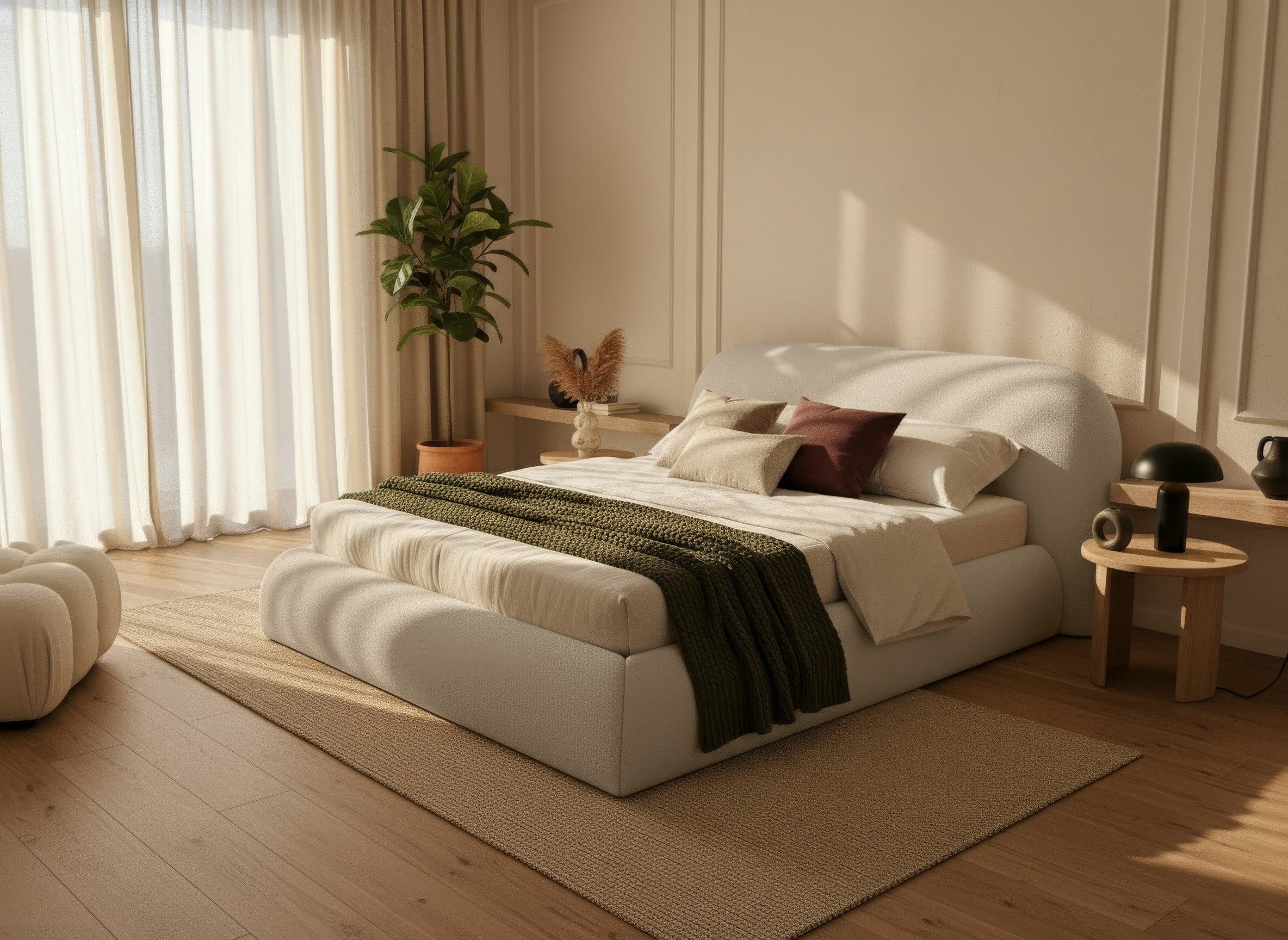 thematys Polsterbett mit Bettkasten, CLOUD 140x200 160x200 180x200 200x200cm (Kopfteil im Oversize-Look und Stauraum – weich, modern und pflegeleicht), Inklusive Lattenrost), hochwertiger Davis-Stoff in Grafit, Grau, Weiß, Beige und Kreme