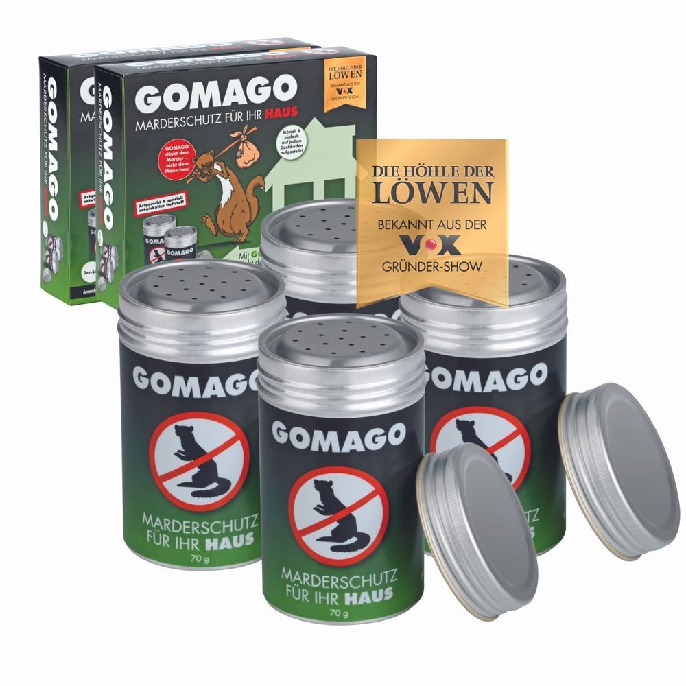 GOMAGO Vergrämungsmittel Marderschutz für Ihr Haus, Zuverlässige, artgerechte Mardervergrämung, 4-St., Alternative zu Marderschreck, Marderspray, Ultraschall