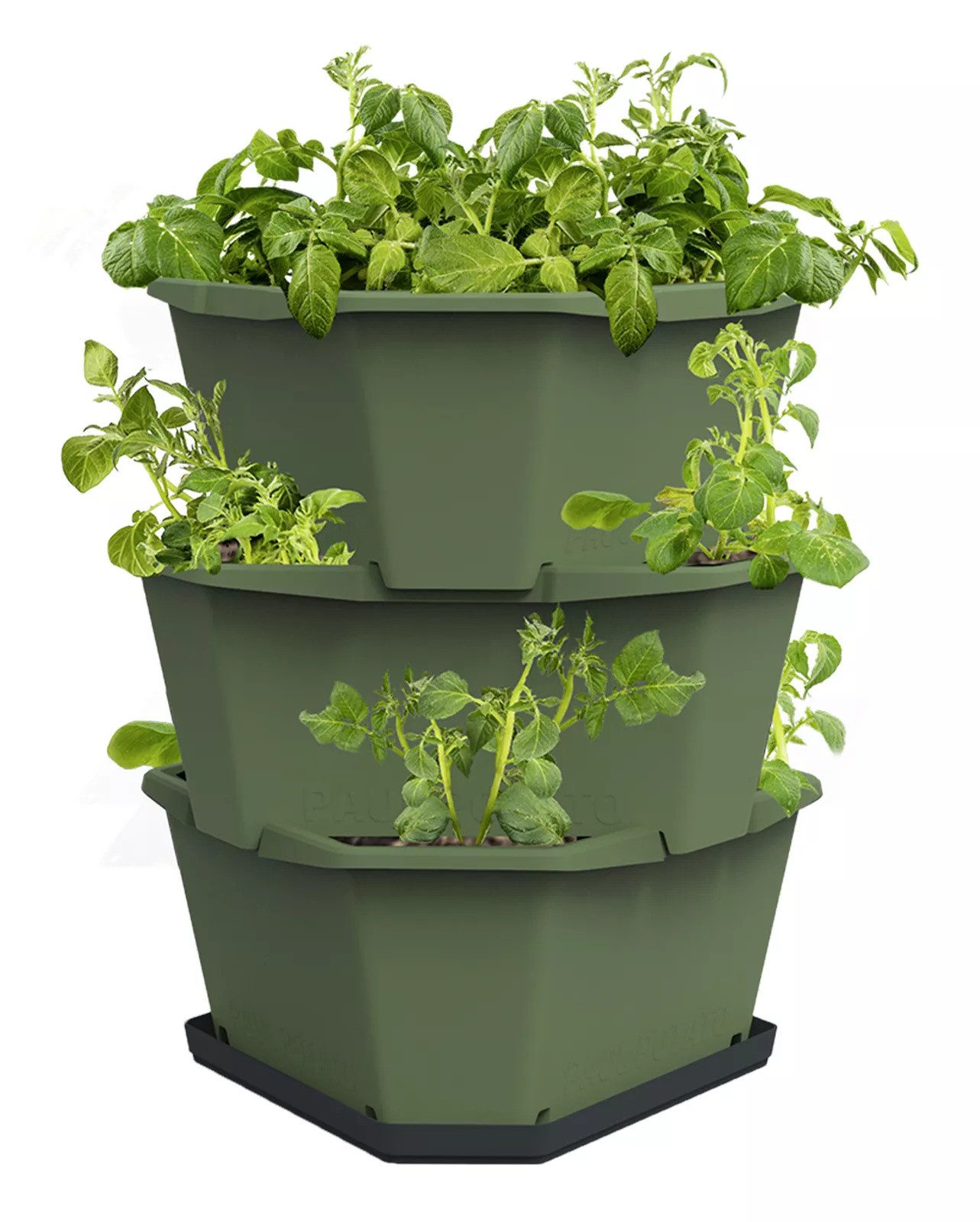 Gusta Garden Hochbeet PAUL POTATO Starter (effizienter Kartoffelanbau inkl. Schädlingsschutz), Kartoffelturm mit 3 Etagen und Untersetzer, dunkelgrün
