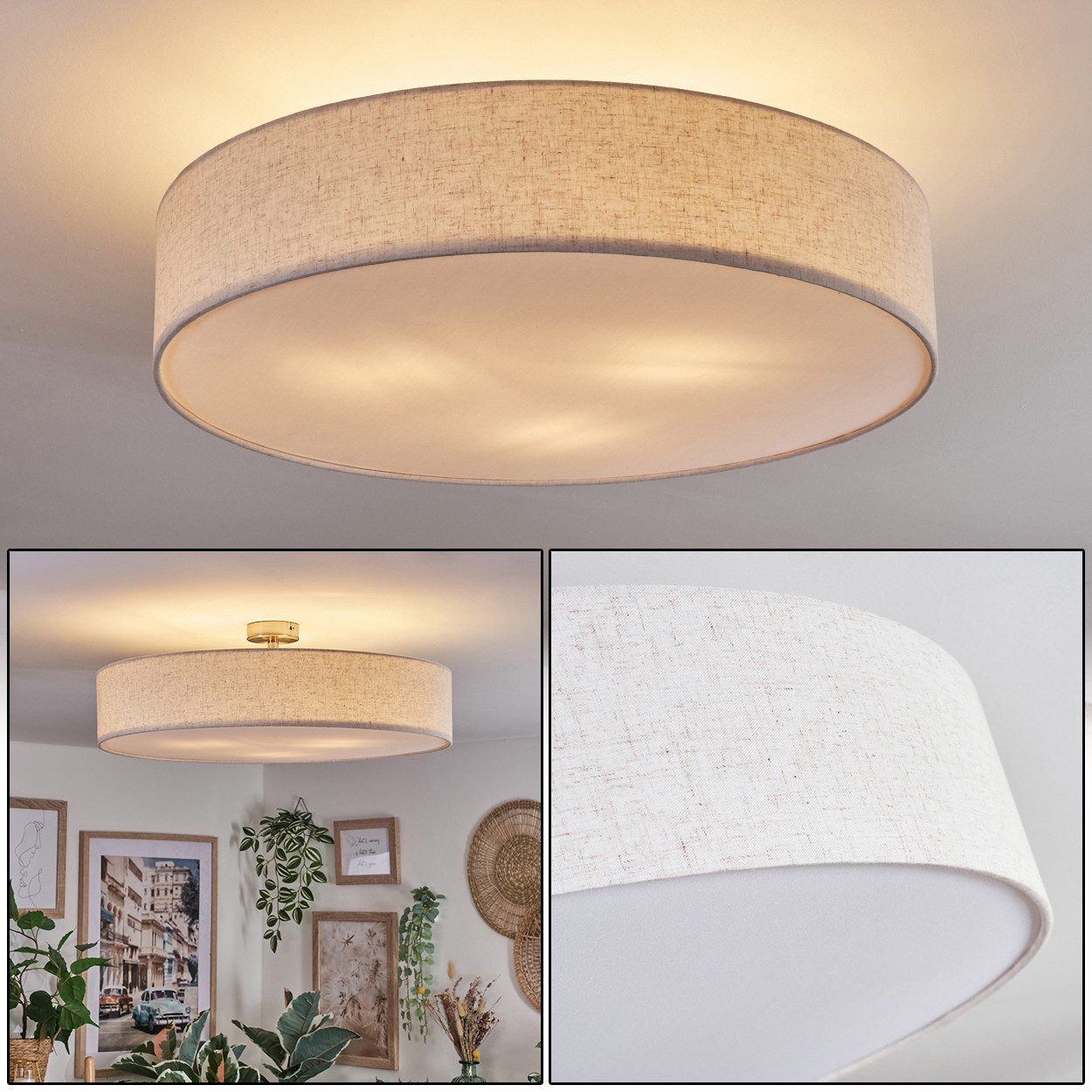 hofstein Deckenleuchte Deckenlampe aus Metall/Kunststoff in Nickel-matt/Weiß, ohne Leuchtmittel, runde Deckenleuchte im modernen Design (Schirm 60 cm), E27