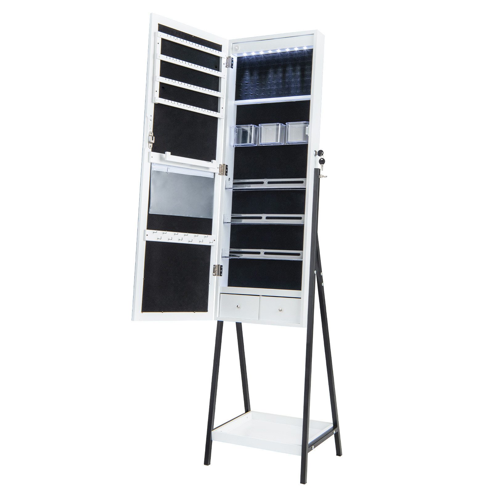 COSTWAY Schmuckschrank Standspeigel mit LED, Ablage & Schublade abschließbar