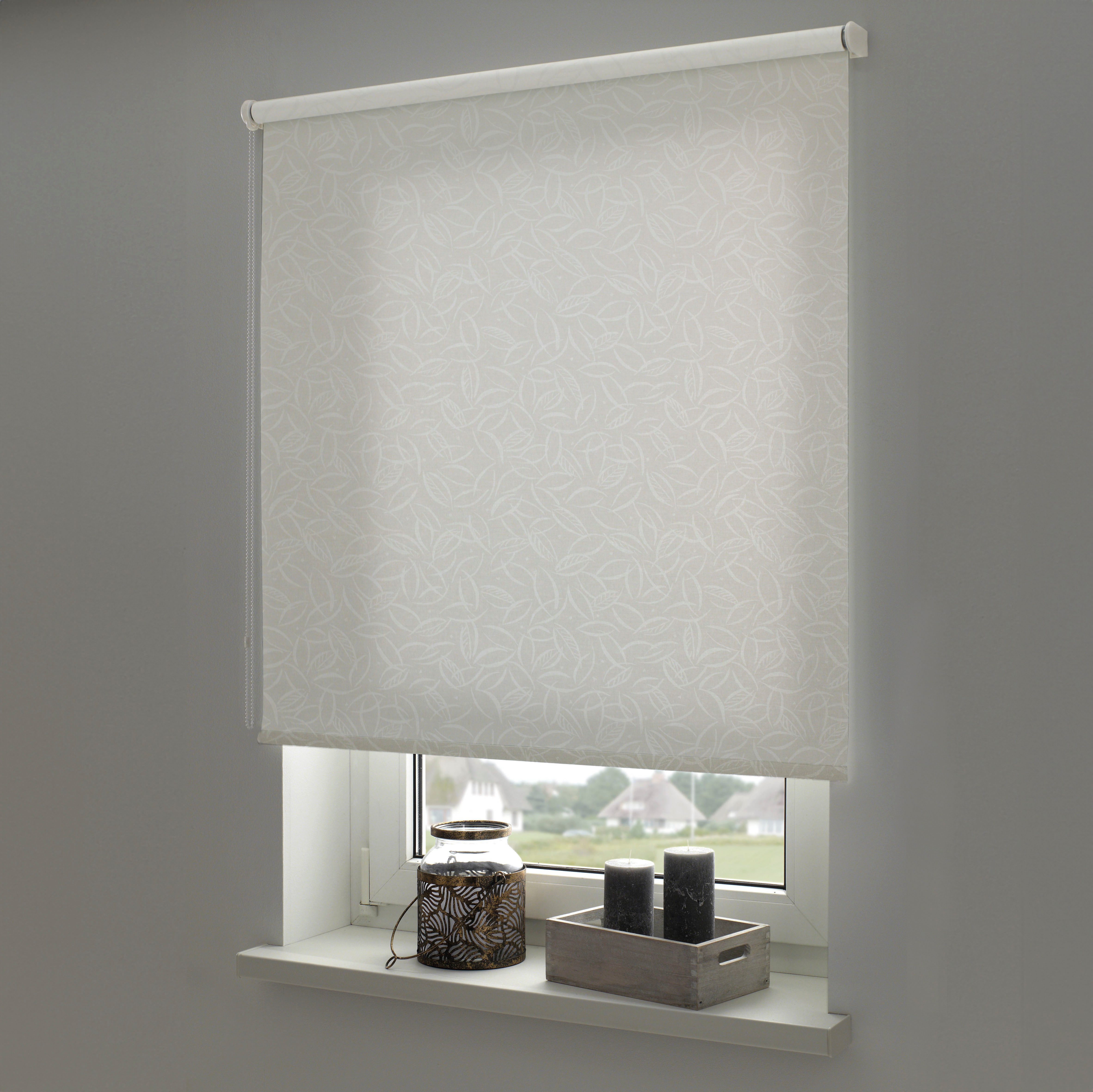 Seitenzugrollo Seitenzugrollo Design Blätter, Liedeco, transparent, mit Bohren/ohne Bohren, freihängend, Haken und Ösen, Lichtdurchlässig mit Sichschutz, flexibel montierbar