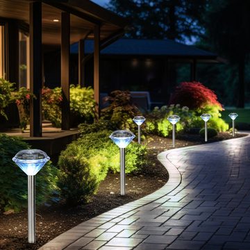etc-shop LED Solarleuchte, LED-Leuchtmittel fest verbaut, 2er Set LED Außen Steck Lampe SOLAR Beleuchtung Diamant Design Garten