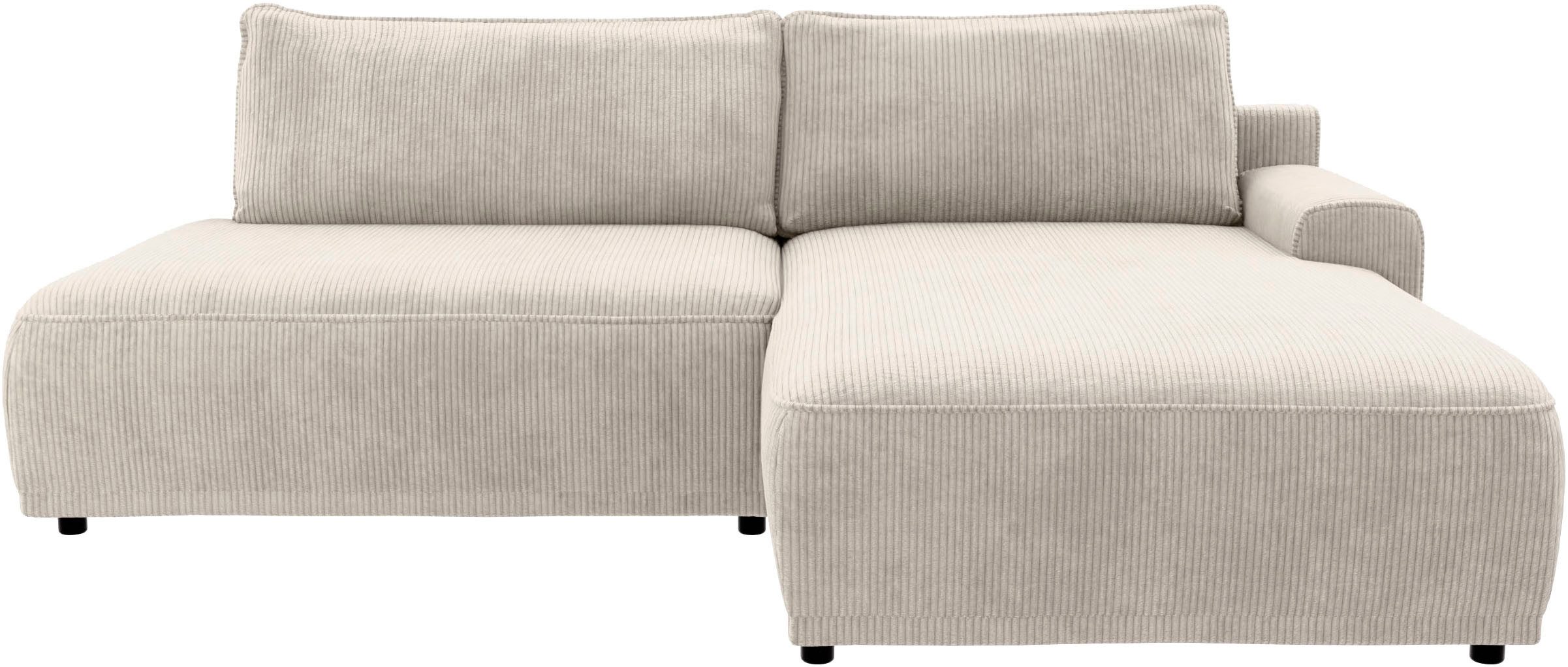 TRENDMANUFAKTUR Ecksofa Fordon II, Schlafsofa mit Bettkasten, Couch in L-Form, Breite 250 cm, in Cordstoff HYPER, cream, Armlehne rechts