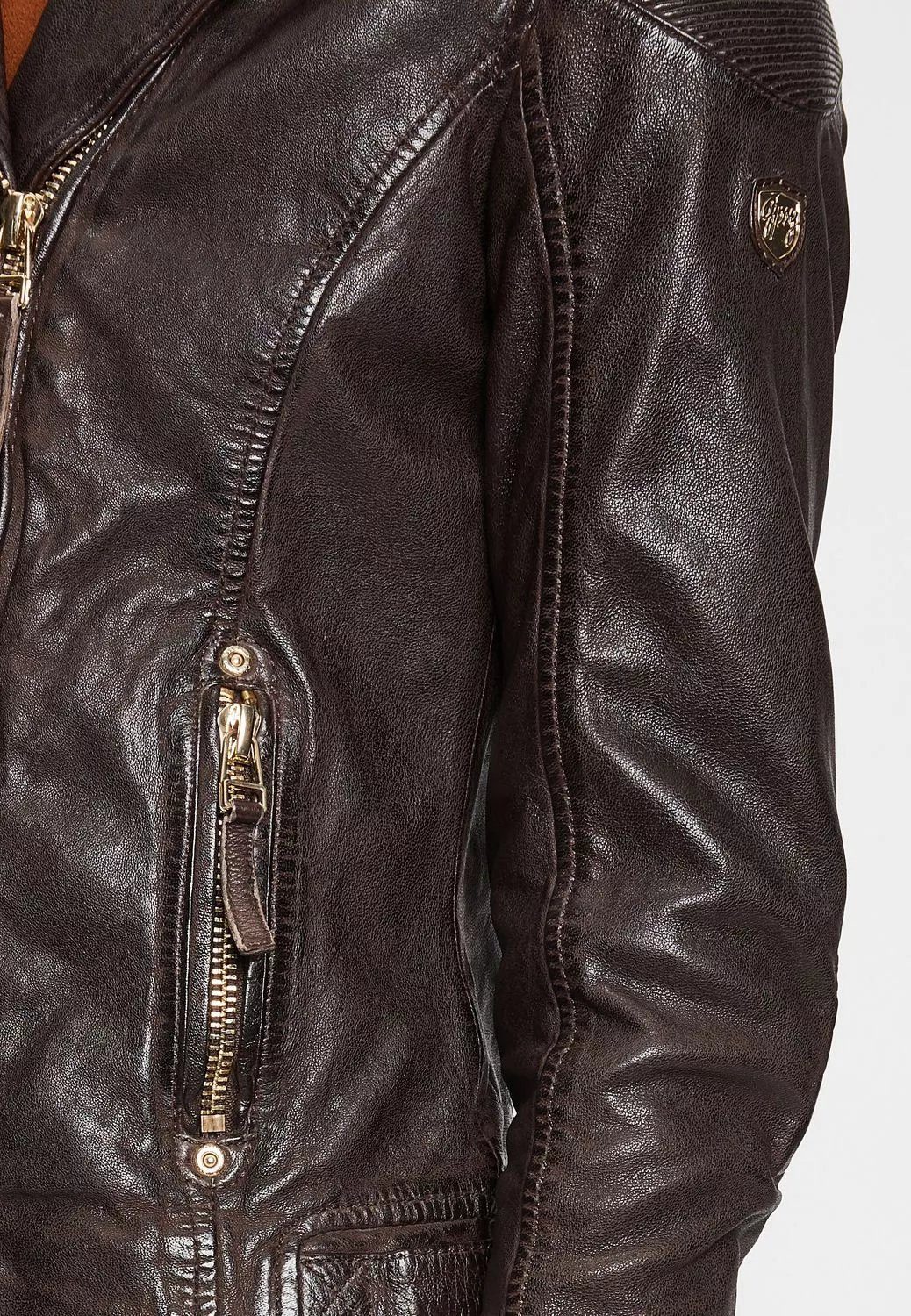einem Lederjacke Zipper W22 Knöpfe Gold-Ton gehalten GWRaizel warmen in Gipsy brown LACAV und