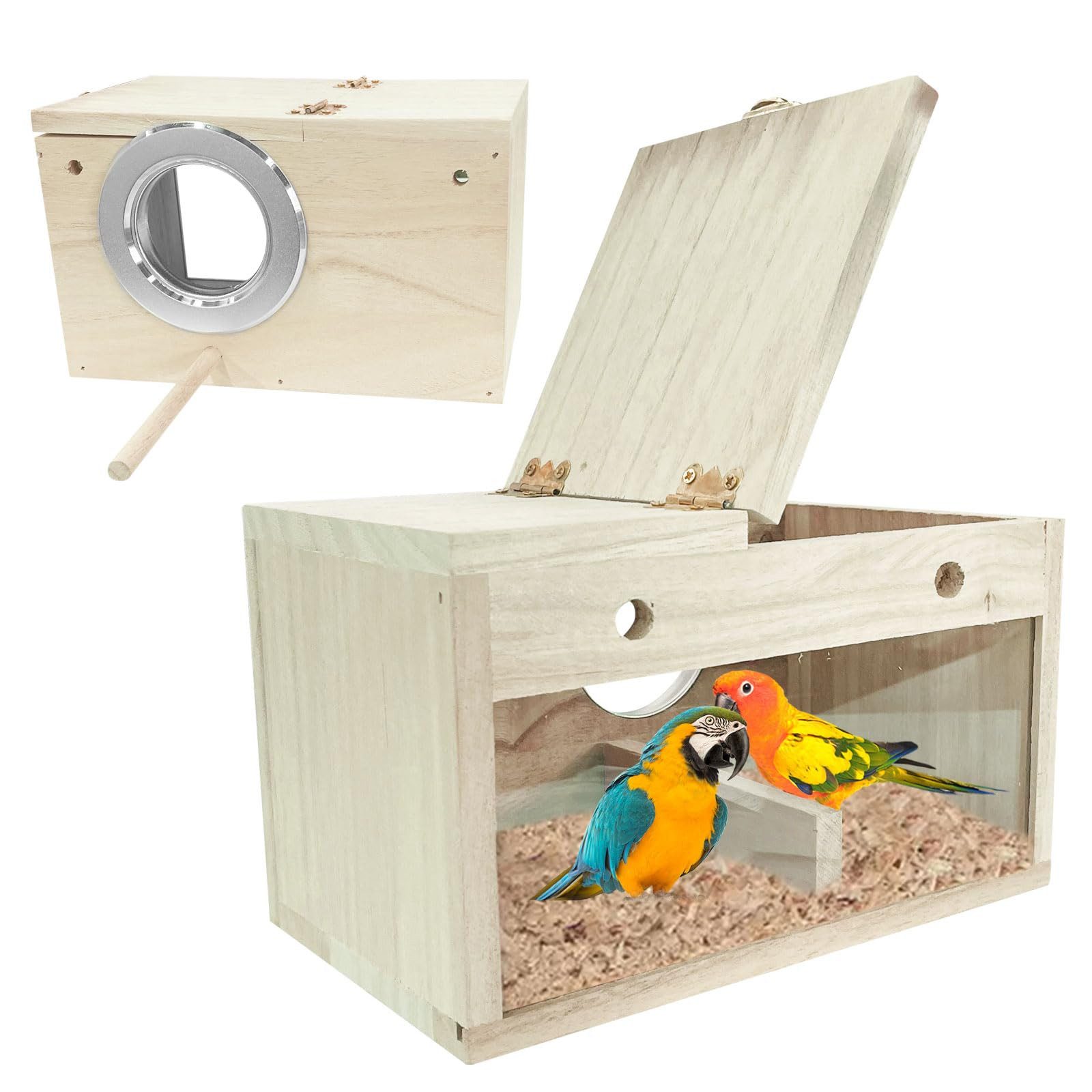 Ledander Vogelhaus Wellensittich Nistkasten Loch Links,Nistkasten für Vögel, Vogelhaus Naturholz,Papagei Zucht Box Vogelzuchtboxm,Vier Größen
