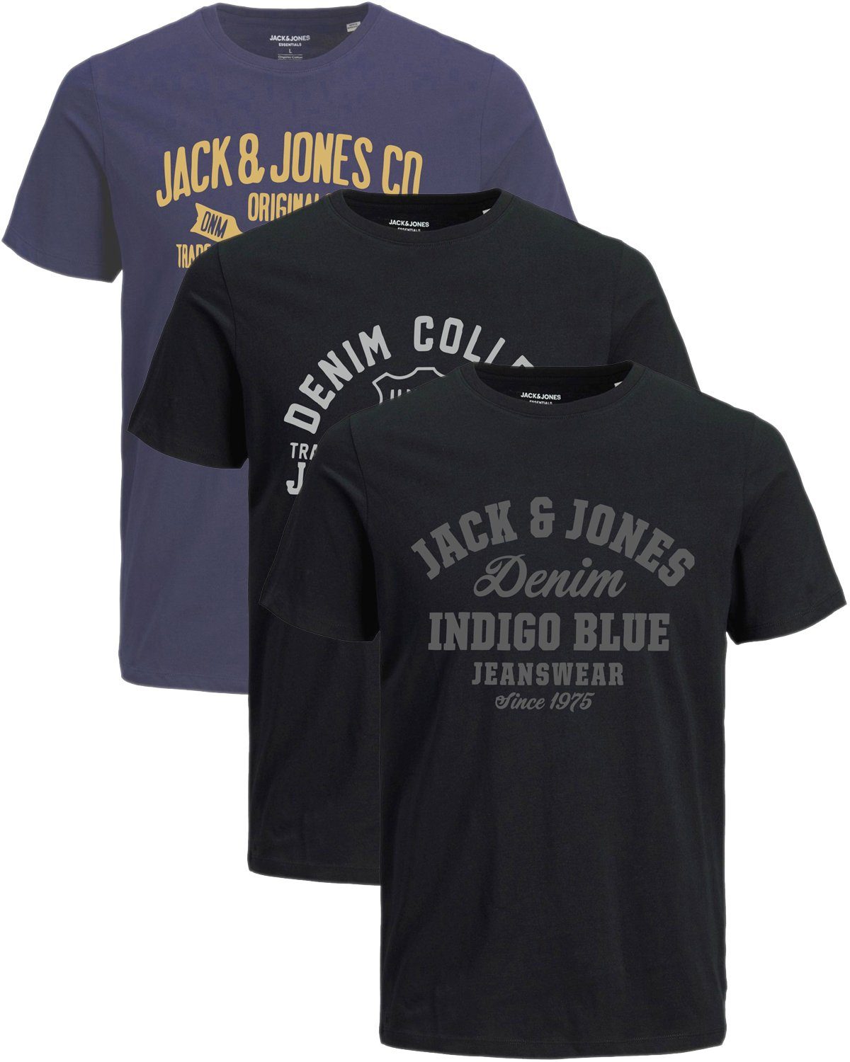 T-Shirts 2 3er mit Jack (Spar-Set, Mix Aufdruck Baumwolle Print-Shirt OPT 3er-Pack) & Jones aus