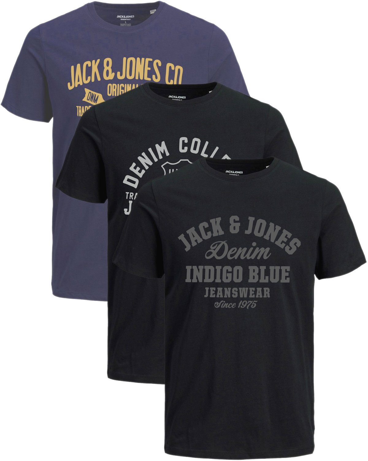 Jack & Jones Print-Shirt Bequemes Slimfit Shirt (Spar-Set, 3er-Pack) in Uni günstig online kaufen
