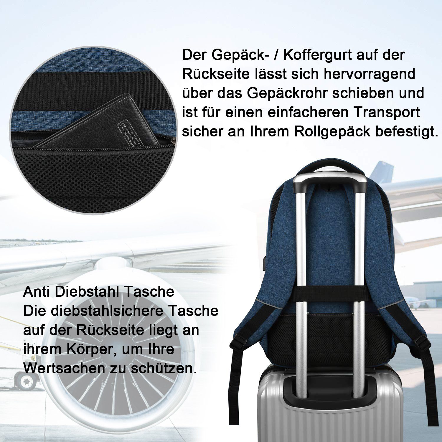 REDOM Laptoprucksack Laptop Rucksack Rucksäcke Schulrucksack Wasserbeständig Laptoptasche (Laptop Notebook Tasche Schule Uni Rucksack, 1-tlg., Anti-Diebstahl, Backpack mit Laptopfach, Sportrucksack, mit USB-Anschluss), fur Herren Damen Jungen Teenager Freizeit Arbeit Business Reisen