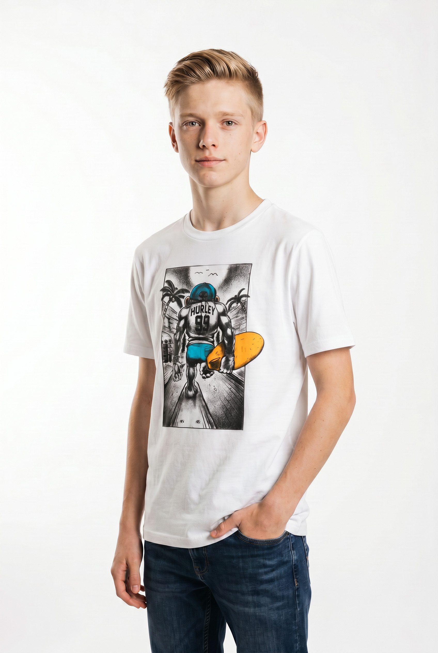 Hurley T-Shirt HRLB BEACH MONKEY SS TEE mit Print, aus Baumwolle und Polyester