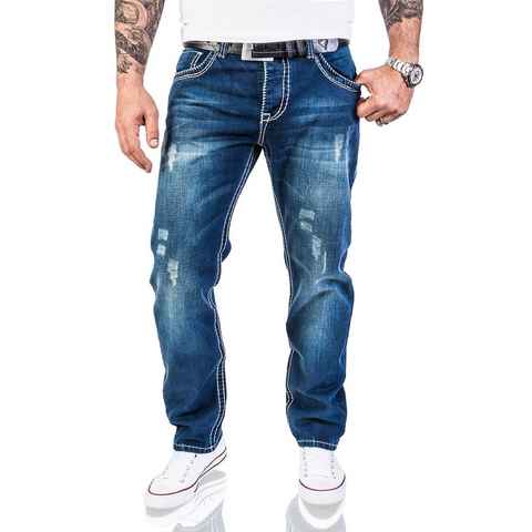 Rock Creek Straight-Jeans Herren Jeans Stonewashed dicke Naht RC-2056