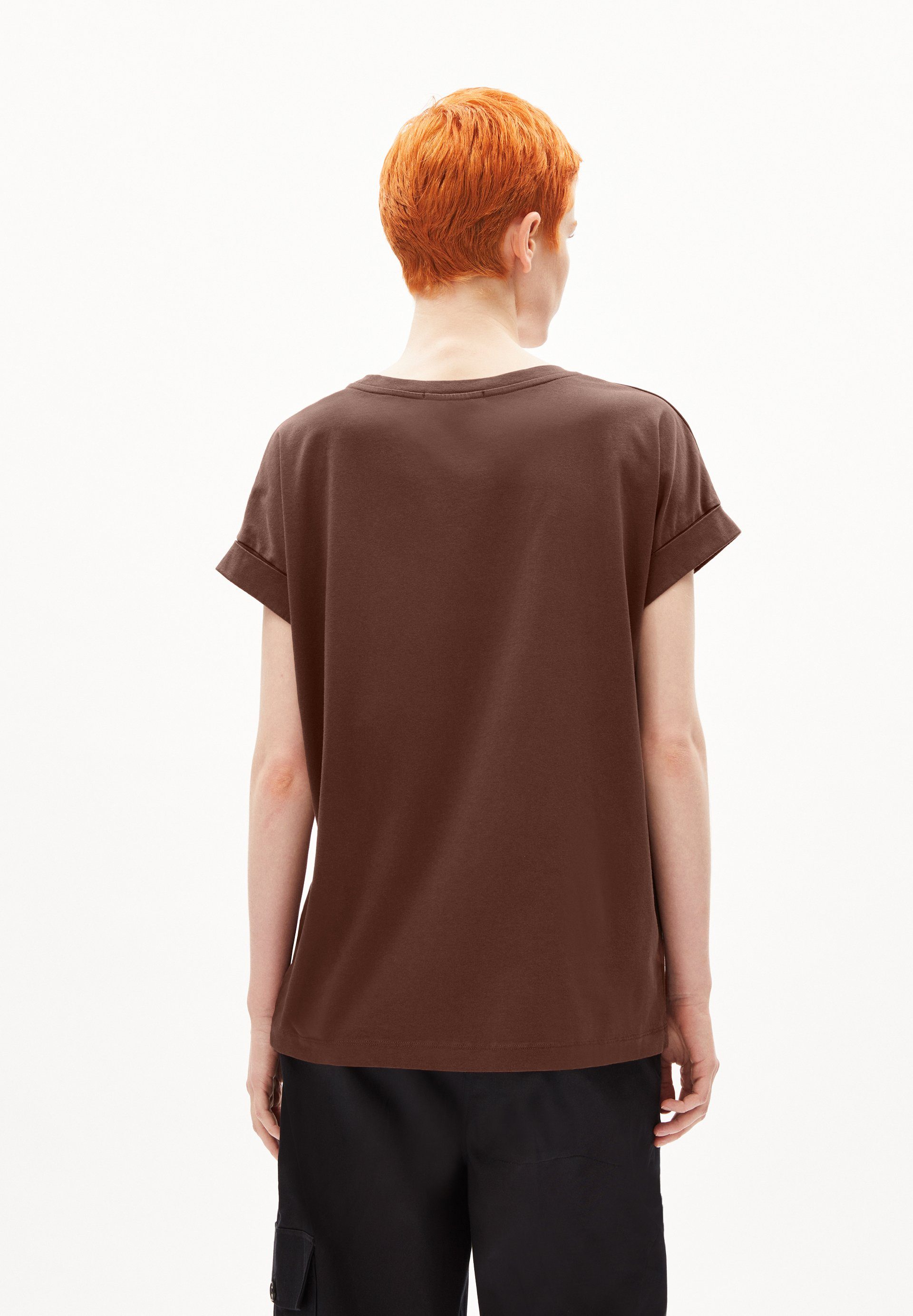 Armedangels T-Shirt T-Shirt Damen Bio-Baumwolle Fit Keine aus (1-tlg) brown Loose IDAARA Details deep