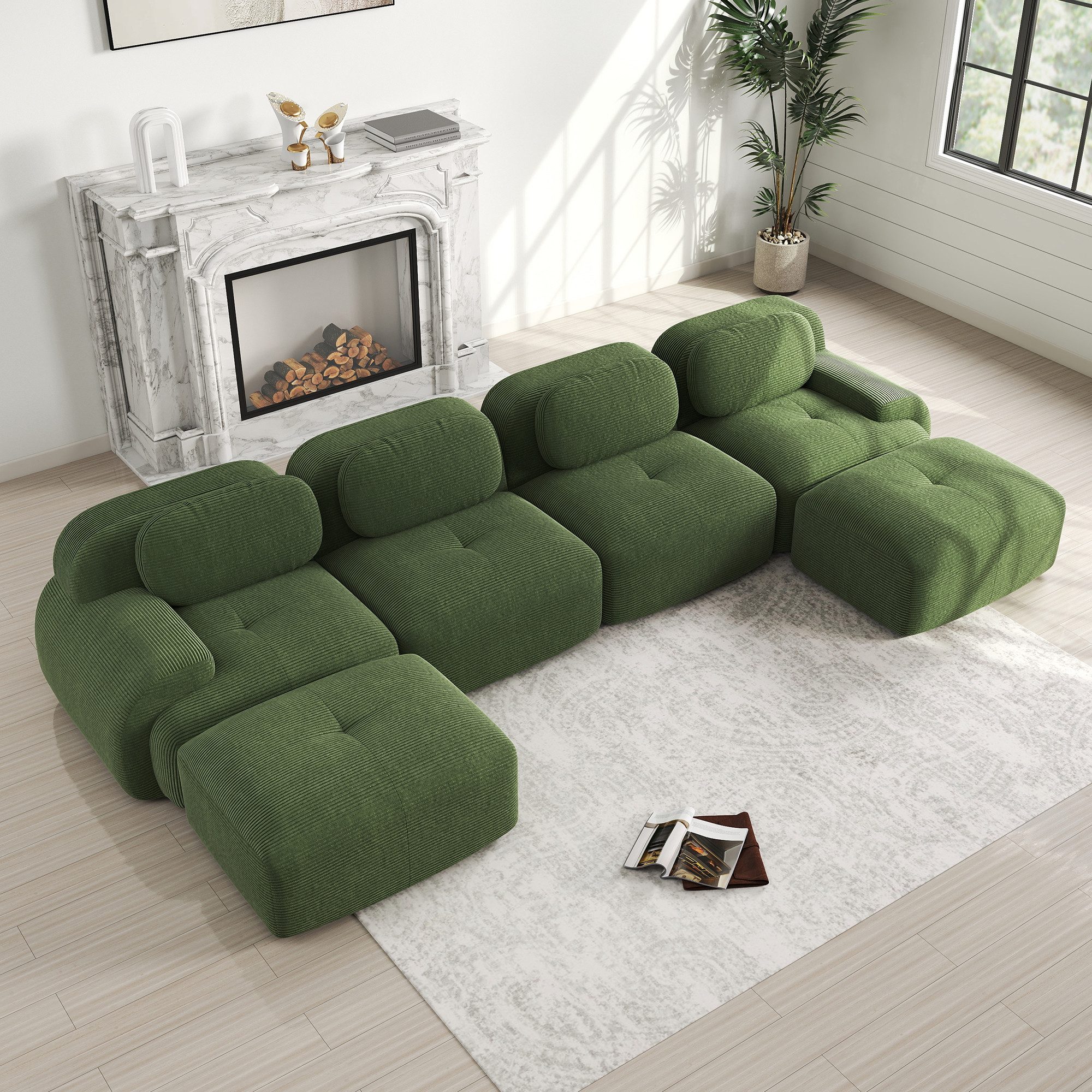 Odikalo 4-Sitzer modular kombinierbar Chaiselongue, Modulares U-Sofa ohne Montage, atmungsaktiver Cordstoff, 32D hochelastische Polsterung, extra-breite Armlehnen, haustierfreundlich und ergonomisch für Wohnzimmer und Schlafzimmer, Mehrfarbig