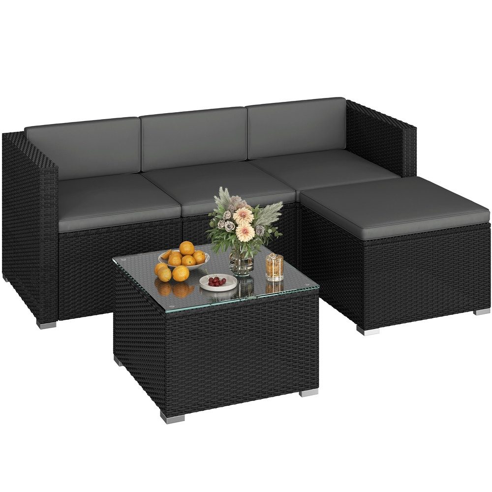 Yaheetech Gartenlounge-Set Balkonset 5er-Sofa-Set Patio-Set in Rattan-Optik, Gartengarnitur aus 2 Ecksofa & Sofa & Stuhl & Beistelltisch